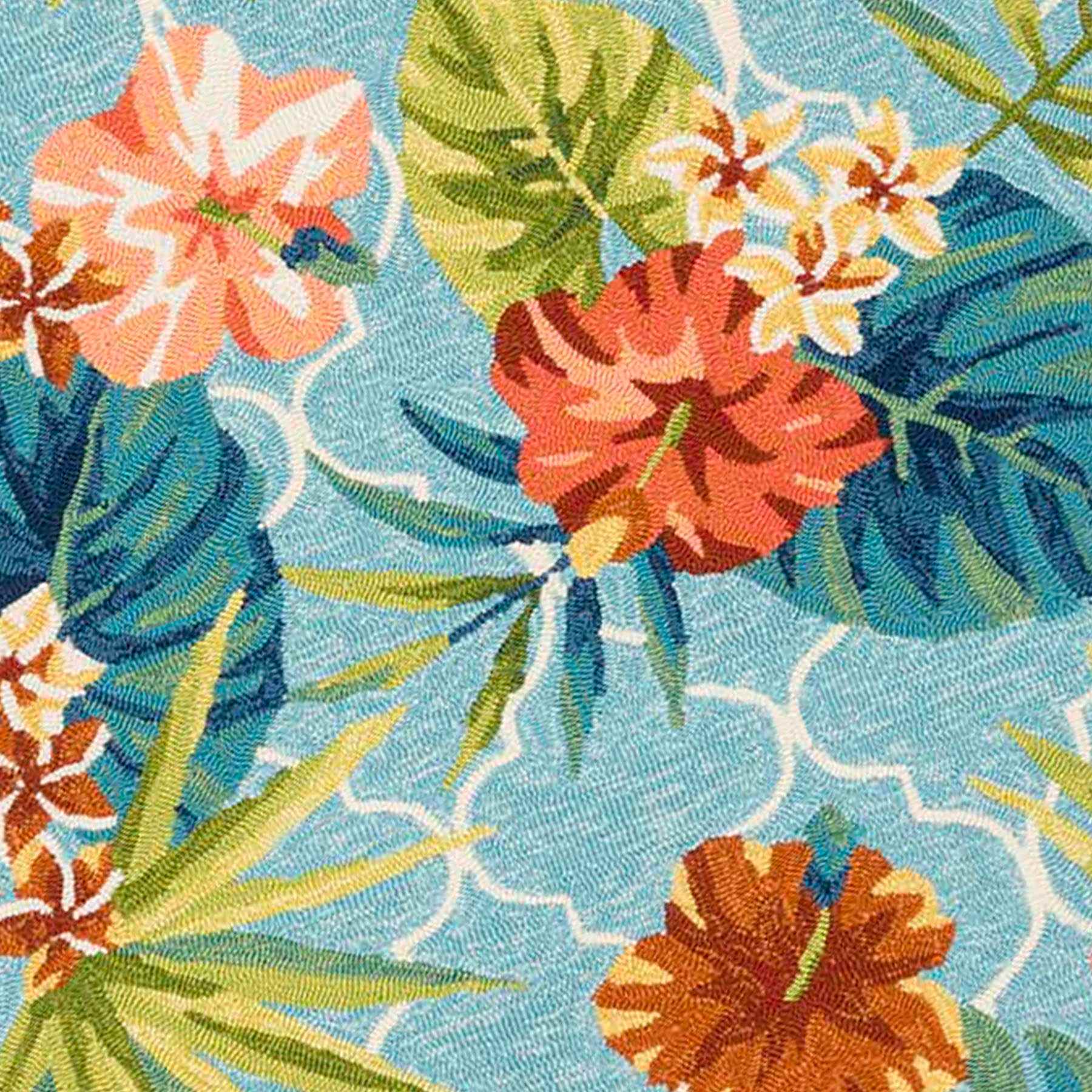 (E227) Santa Monica Trellis Aqua Floral Indoor & Outdoor Area Rug, 7x10