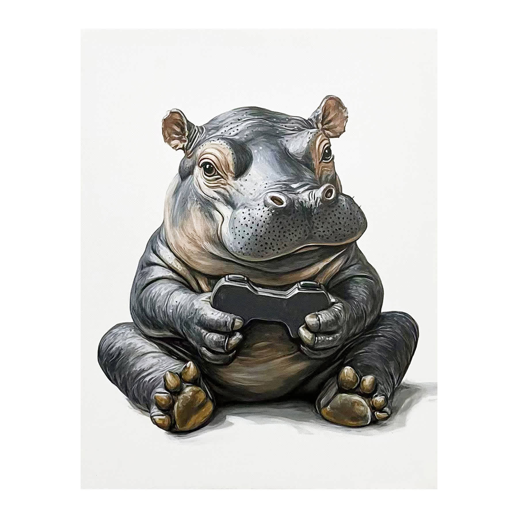 Gamer Hippo Canvas Wall Art, 12x16