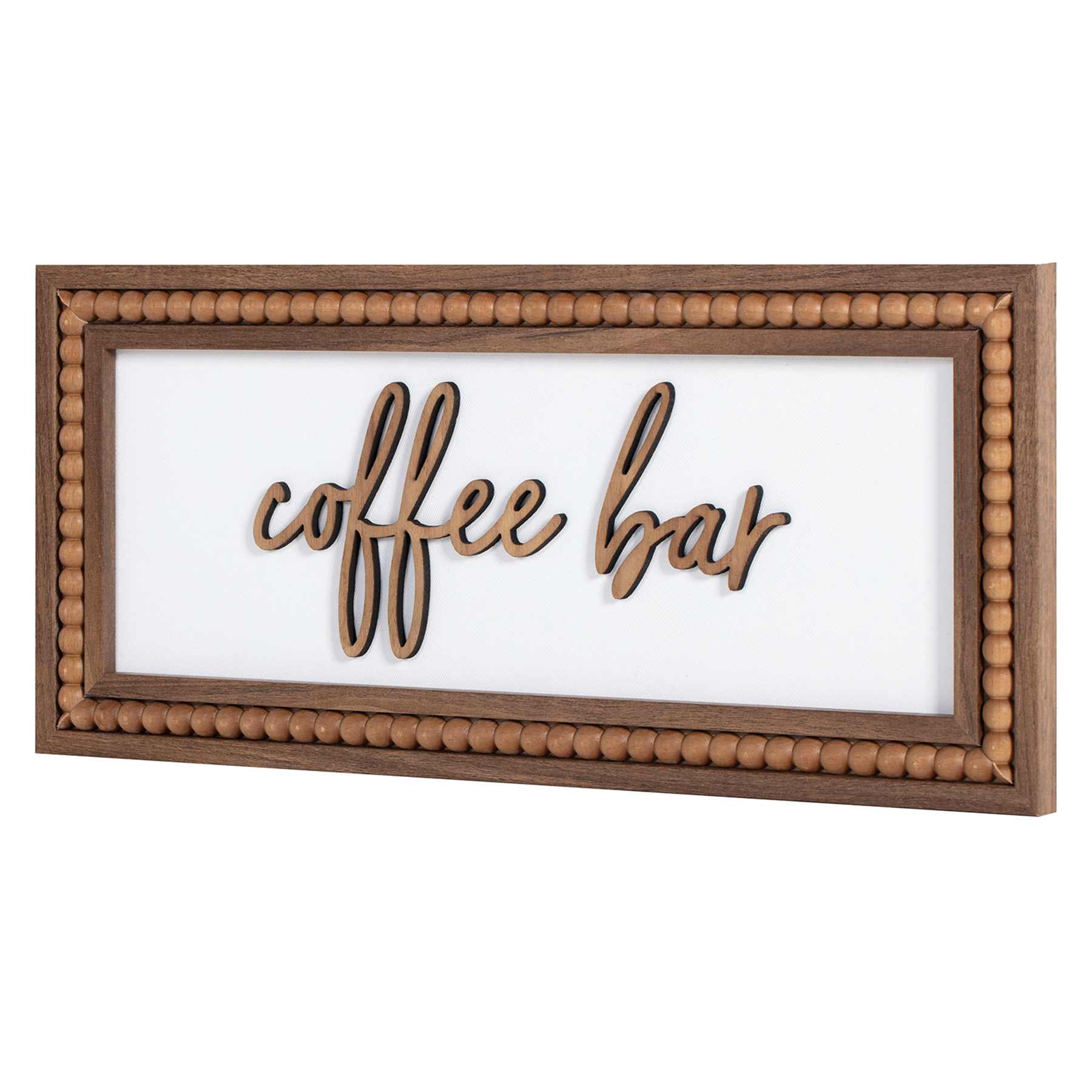 Framed Coffee Bar with Beaded Frame Wall Art, 18x8