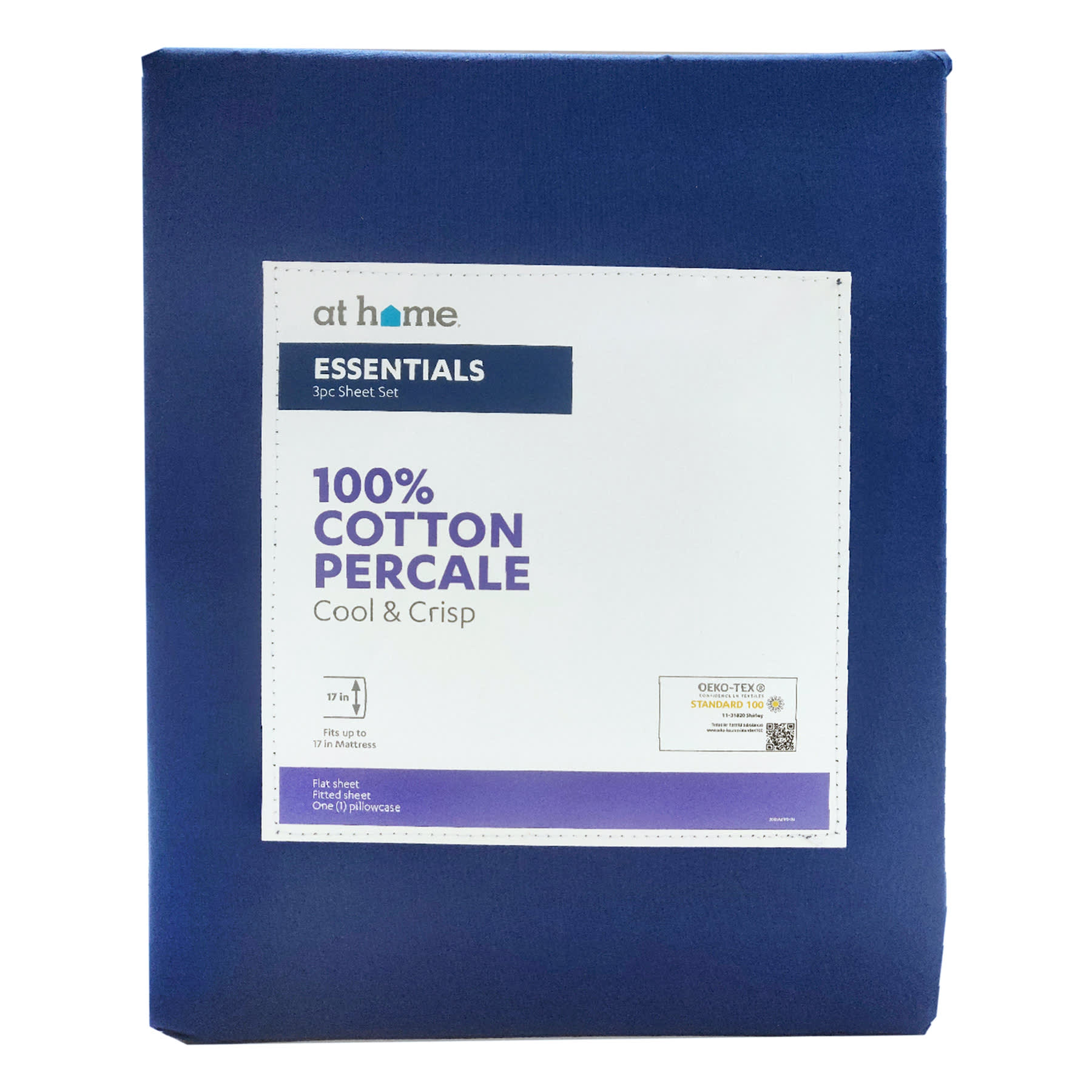 3-Piece Navy Blue 200 Thread Count Cotton Essentials Sheet Set, Twin