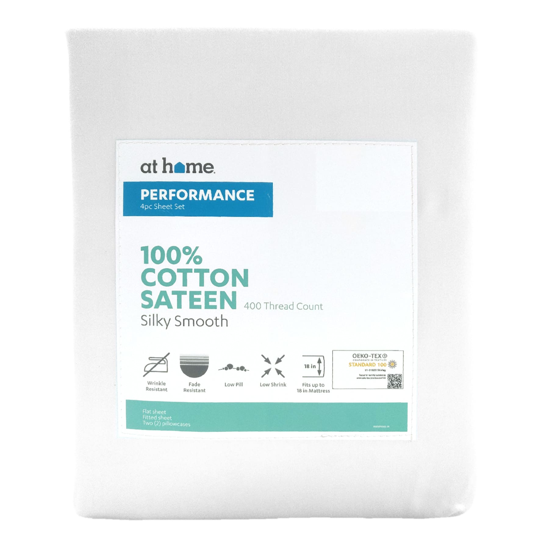 4-Piece White 400 Thread Count Cotton Performance Sheet Set, Queen
