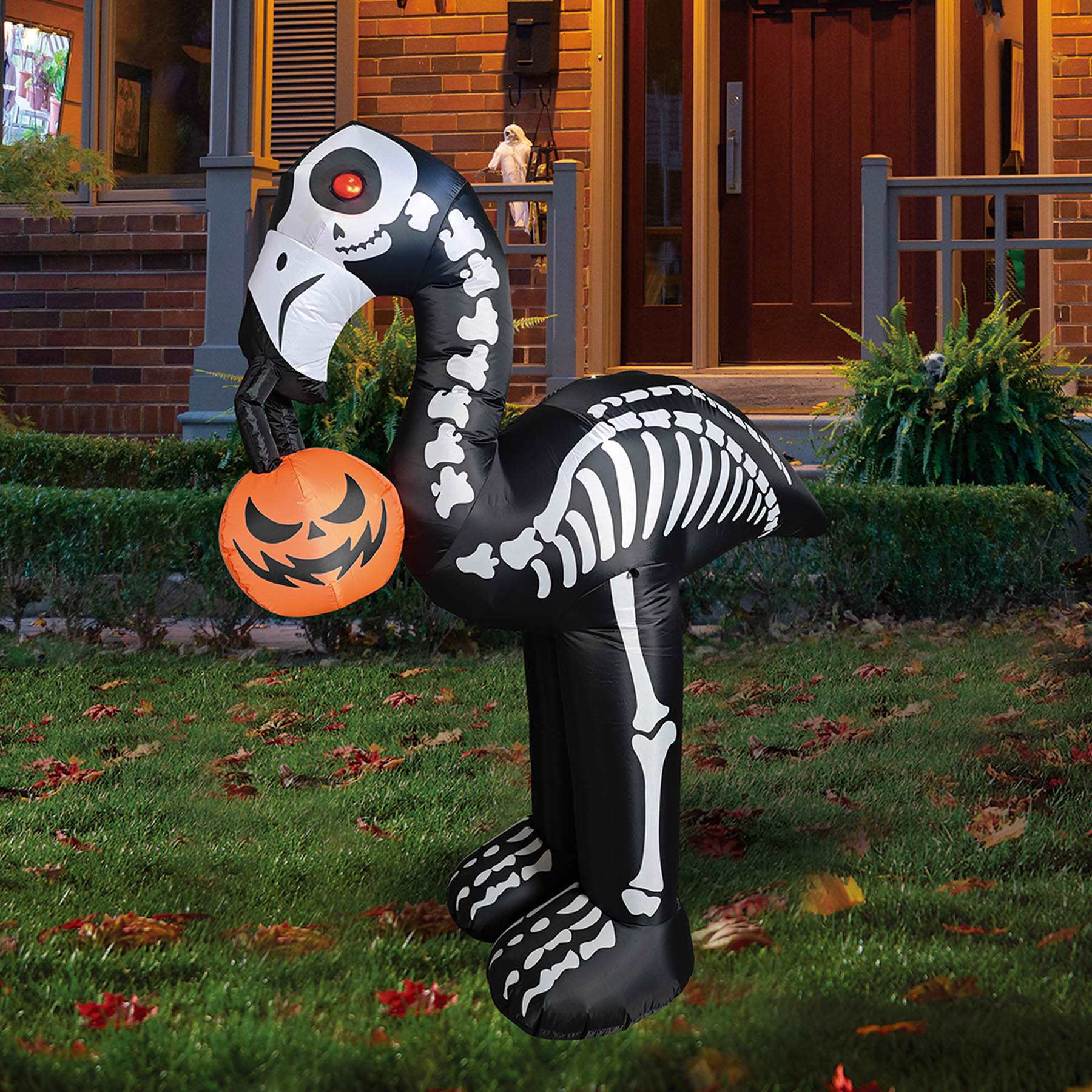Skeleton Flamingo Halloween Inflatable, 6'
