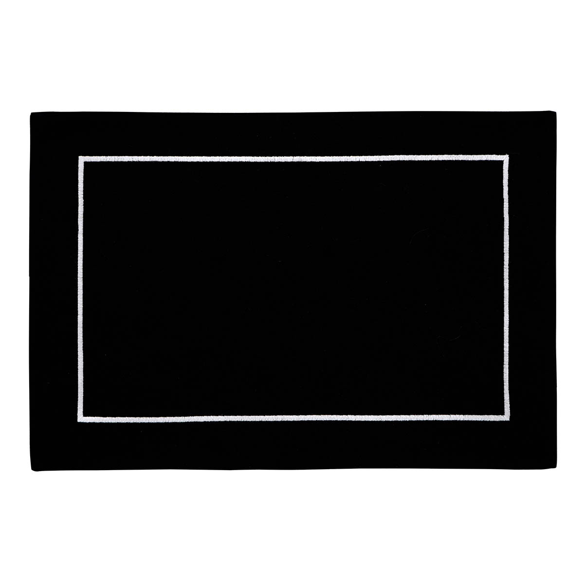 Set of 4 Black with White Embroidery Placemats, 13x19
