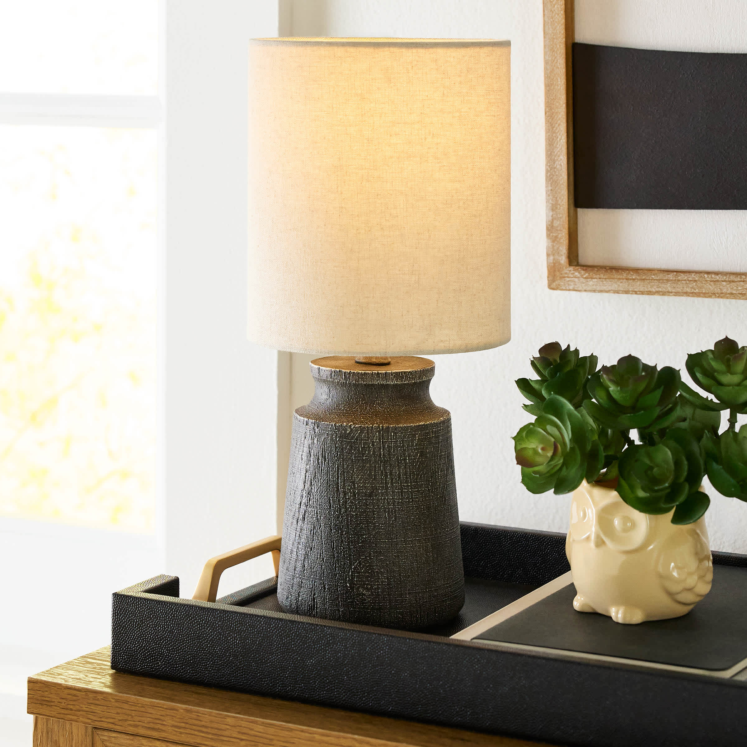 Honeybloom Dark Brown Mini Table Lamp with Shade, 12"