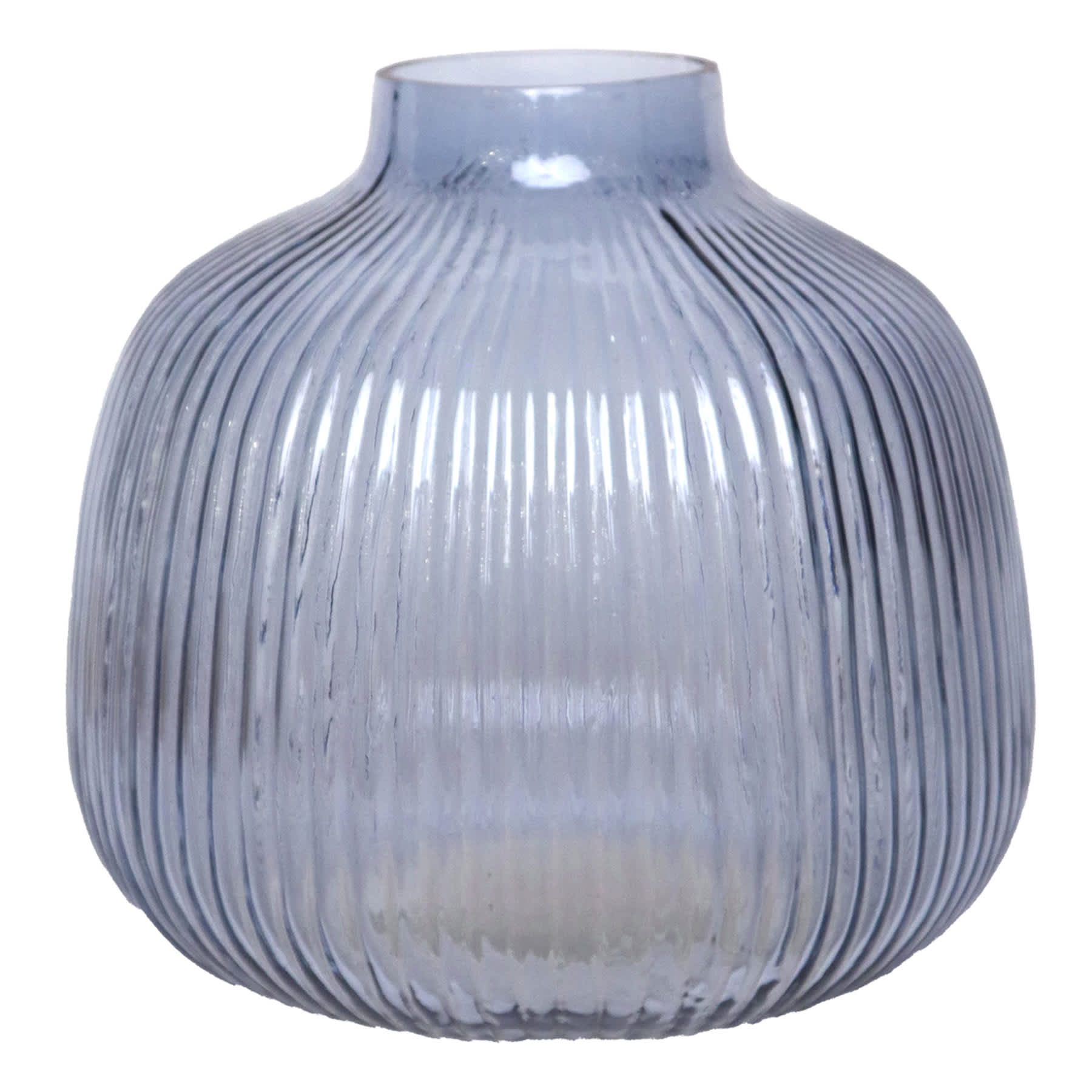 Blue Round Ribbed Glass Vase, 6"