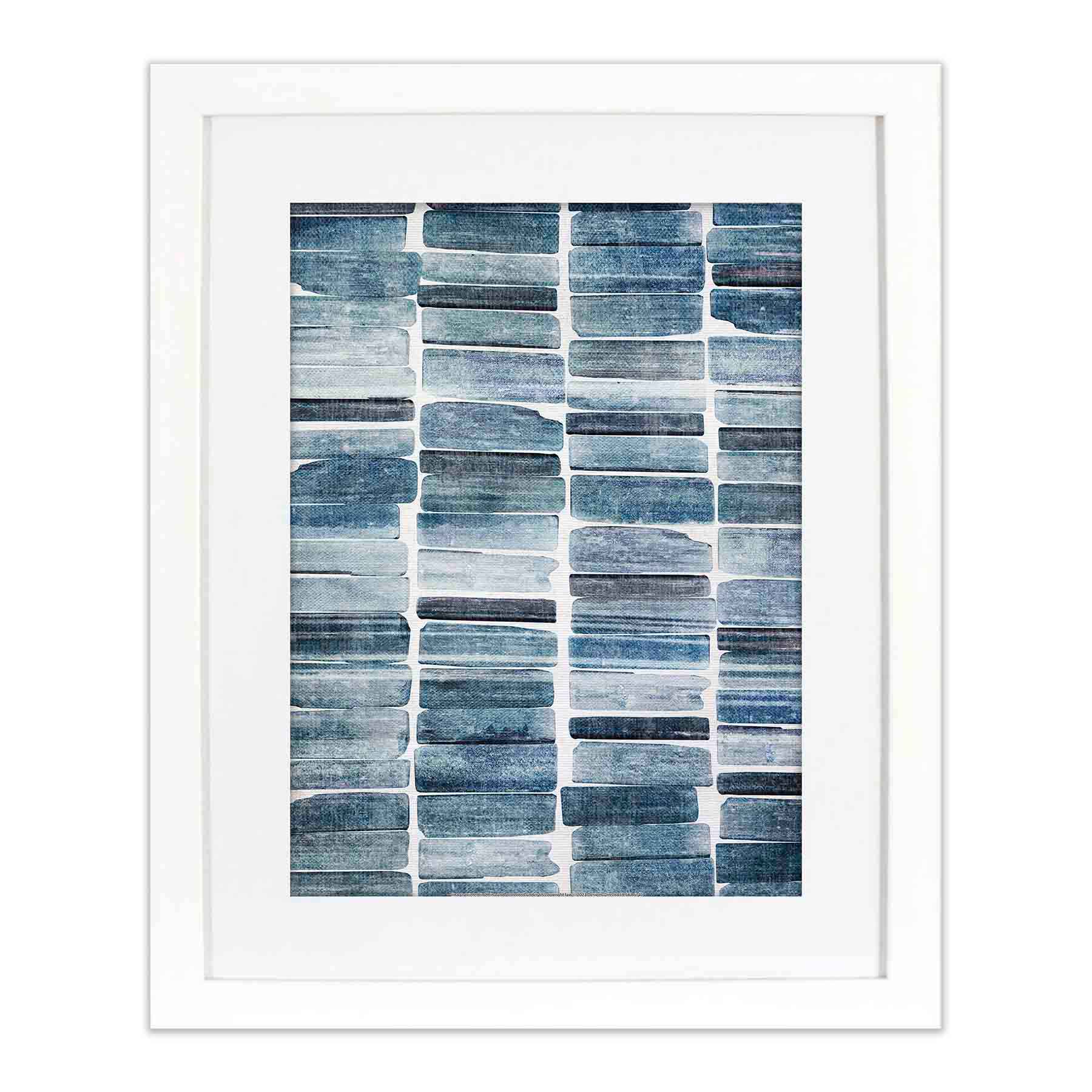 Glass Framed Matted Indigo Stripes Wall Art, 16x20