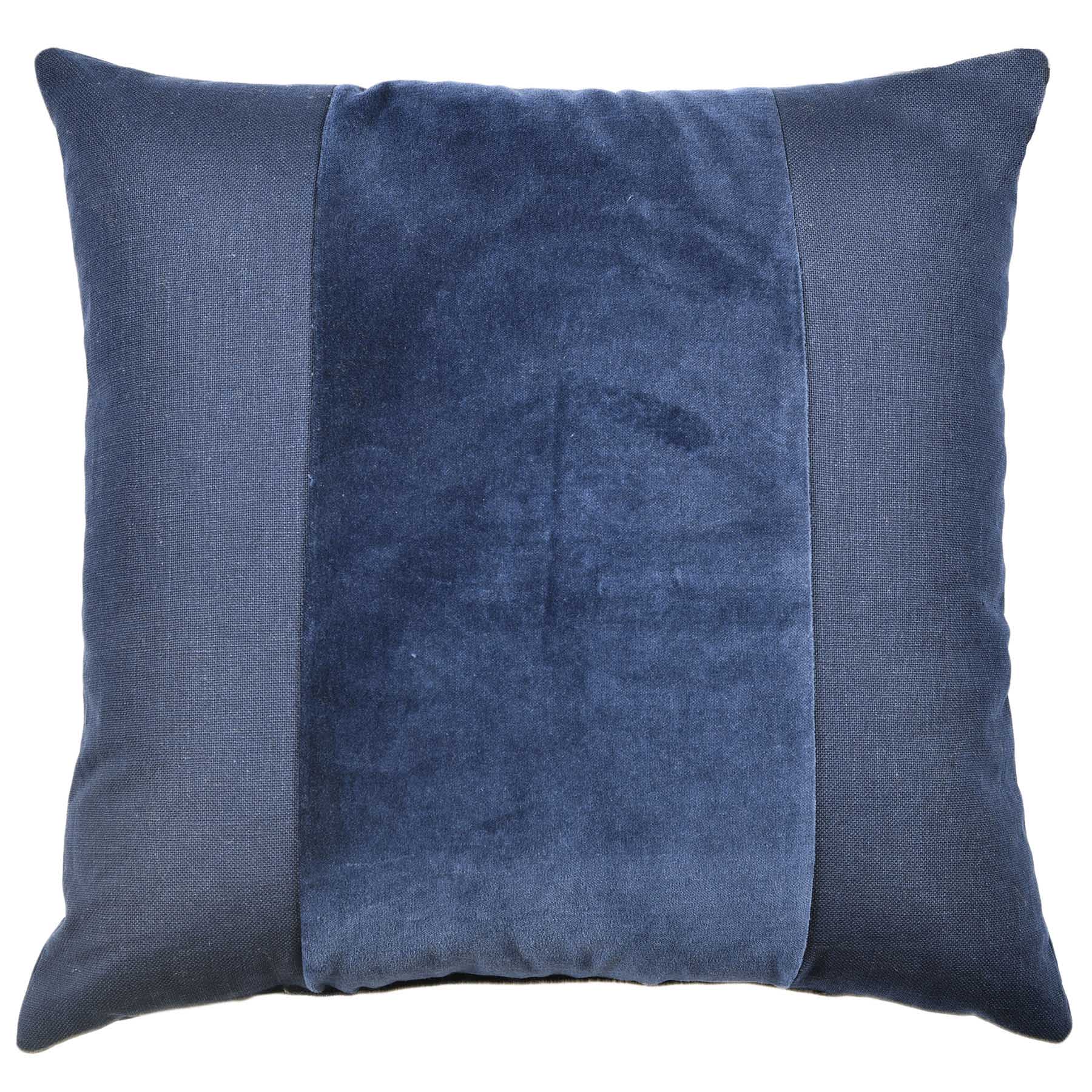 Crosby St. Navy Blue Cotton Slub & Velvet Throw Pillow, 18"