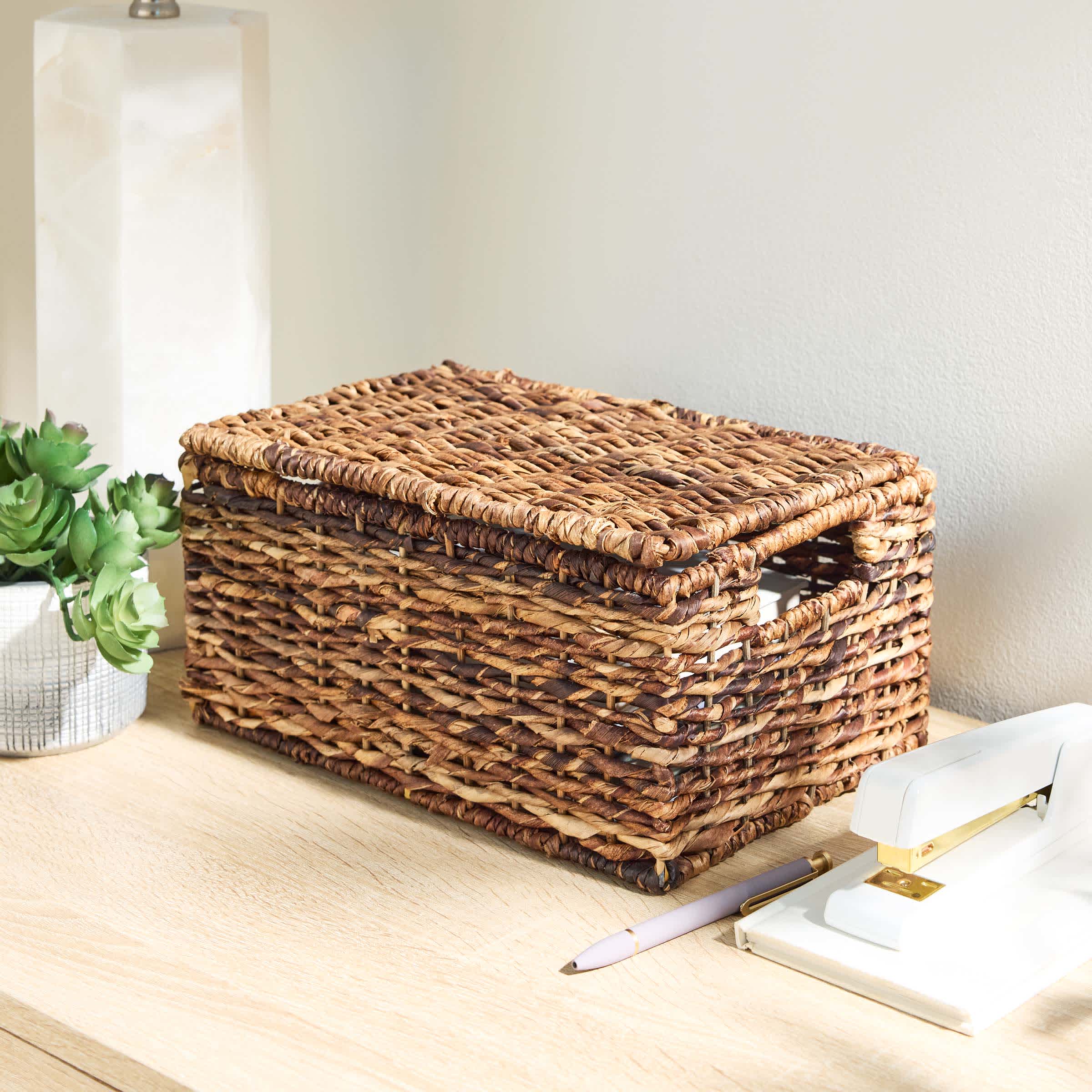 Woven Abaca Storage Basket with Lid, Small
