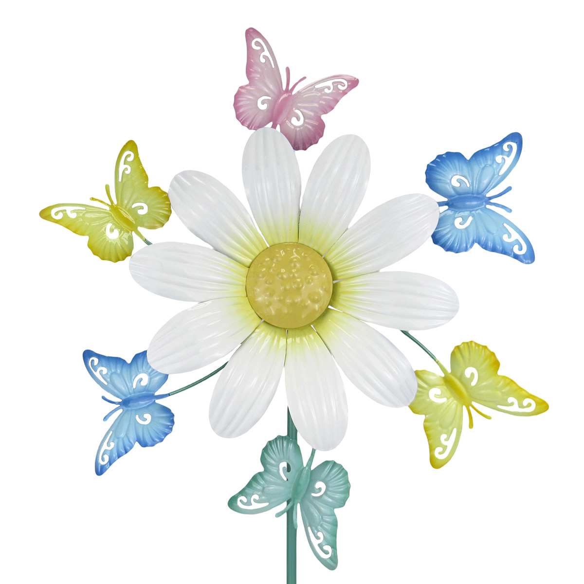 Sunny Club Flower with Butterflies Spinner Yard Stake, 35"