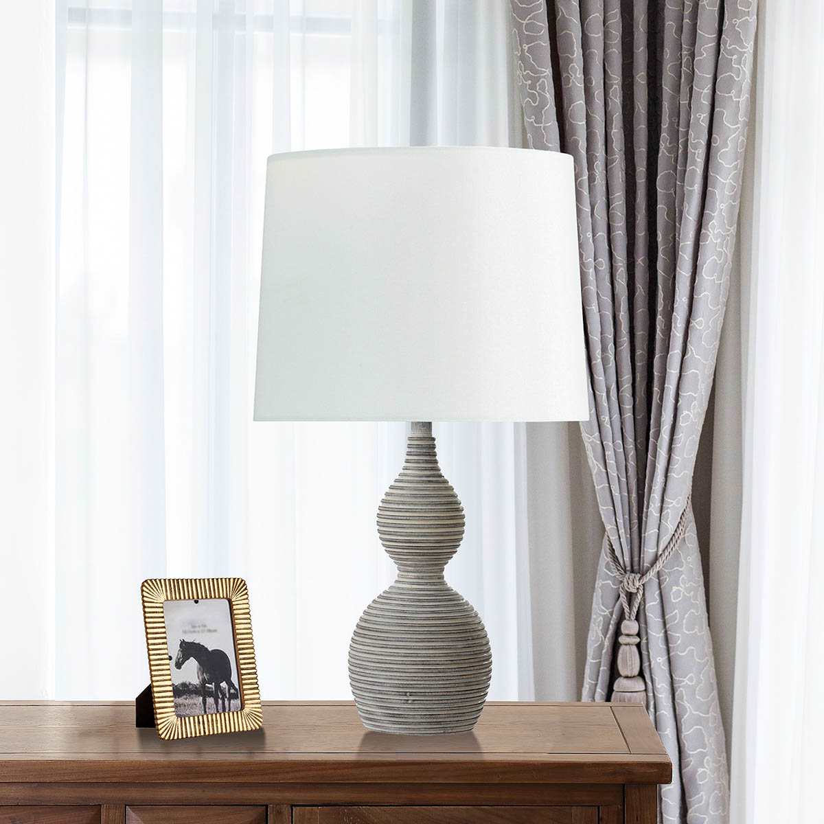 Found & Fable Gray Double Gourd Medium Table Lamp Base, 19"