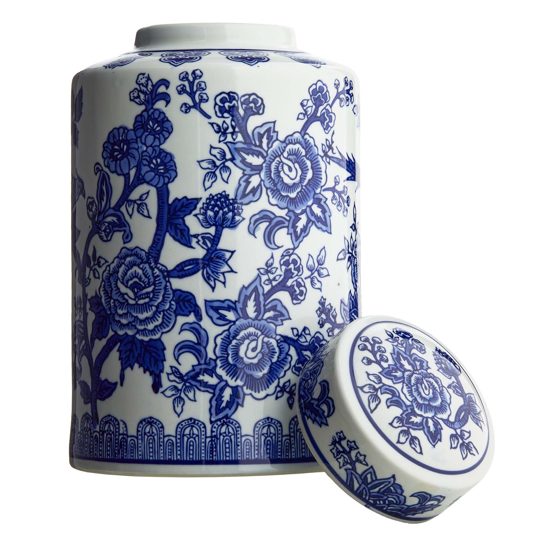 White & Navy Blue Ceramic Vase, 12"