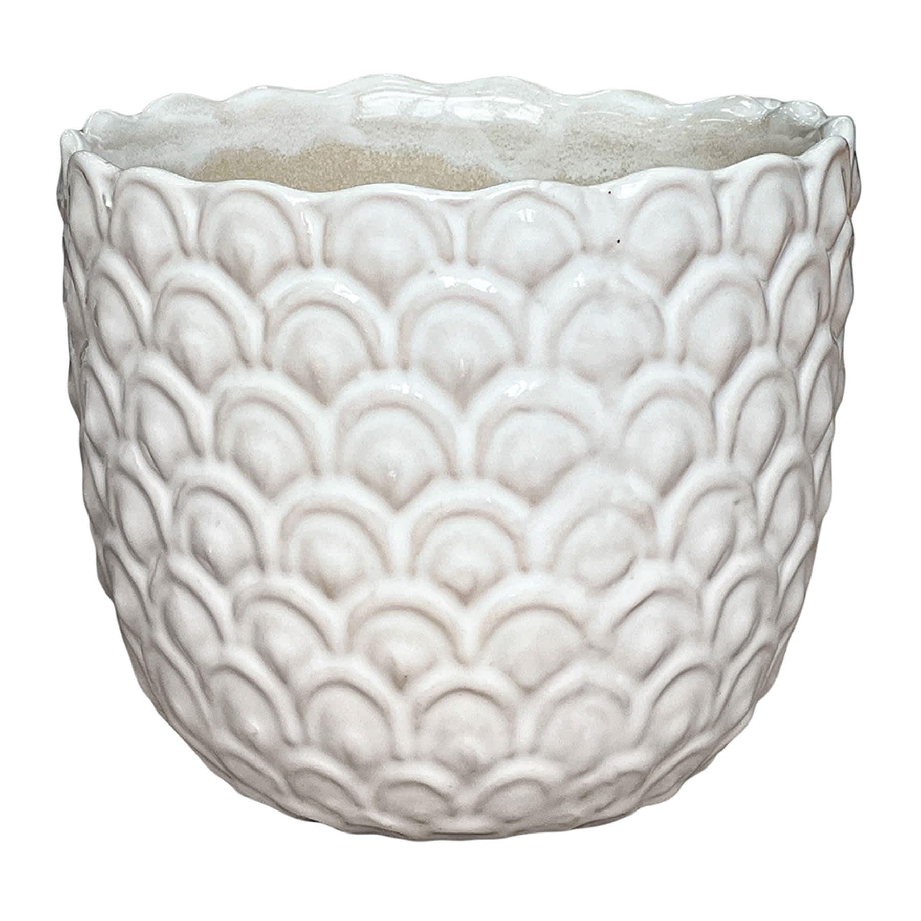 Indoor White Scalloped Planter, Medium