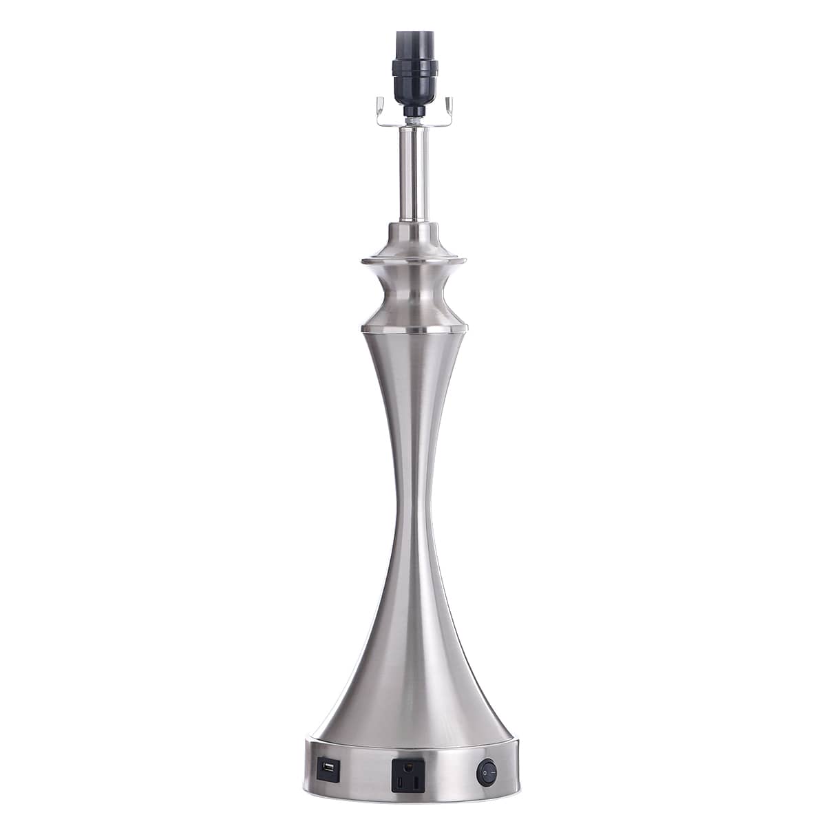 Silver Hourglass Metal Large Table Lamp Base with USB Port, 24"