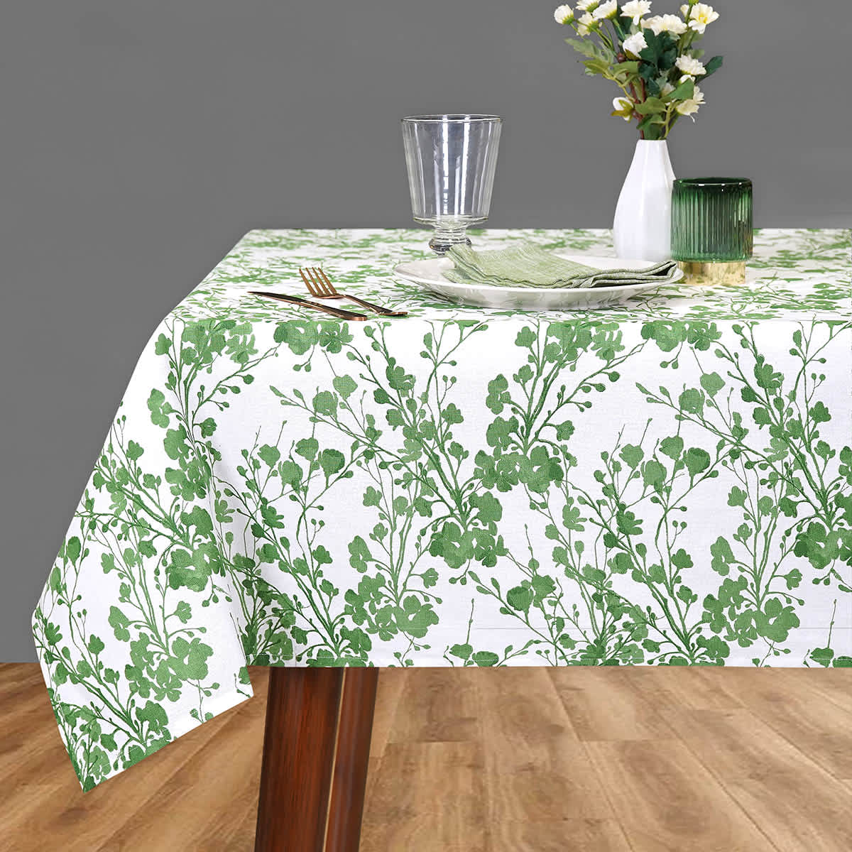Green Floral Print Tablecloth, 60x84