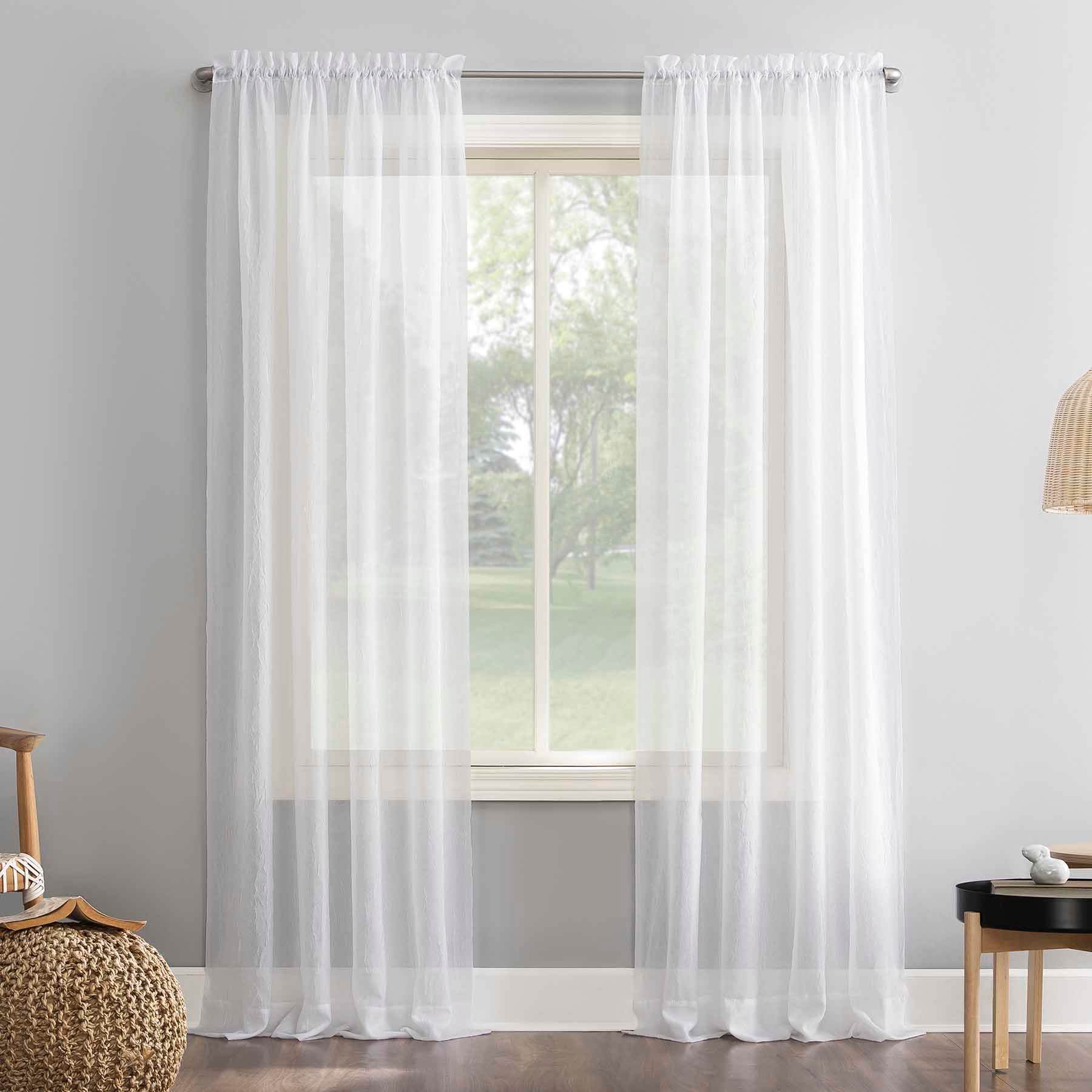 Erica White Crushed Rod Pocket Sheer Voile Curtain Panel, 63"