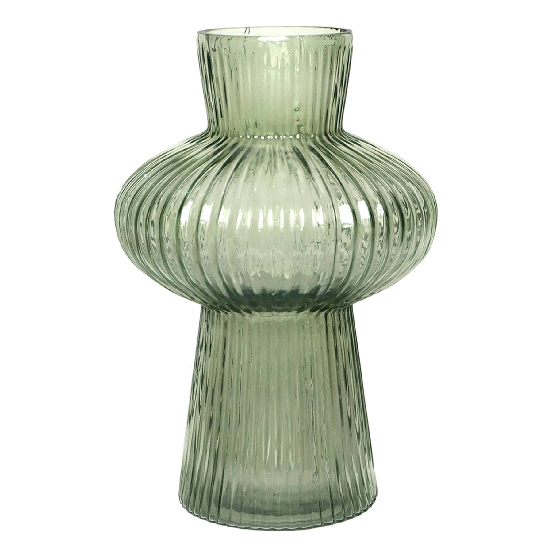Green Bubble Ribbed Glass Vase, 8.5"