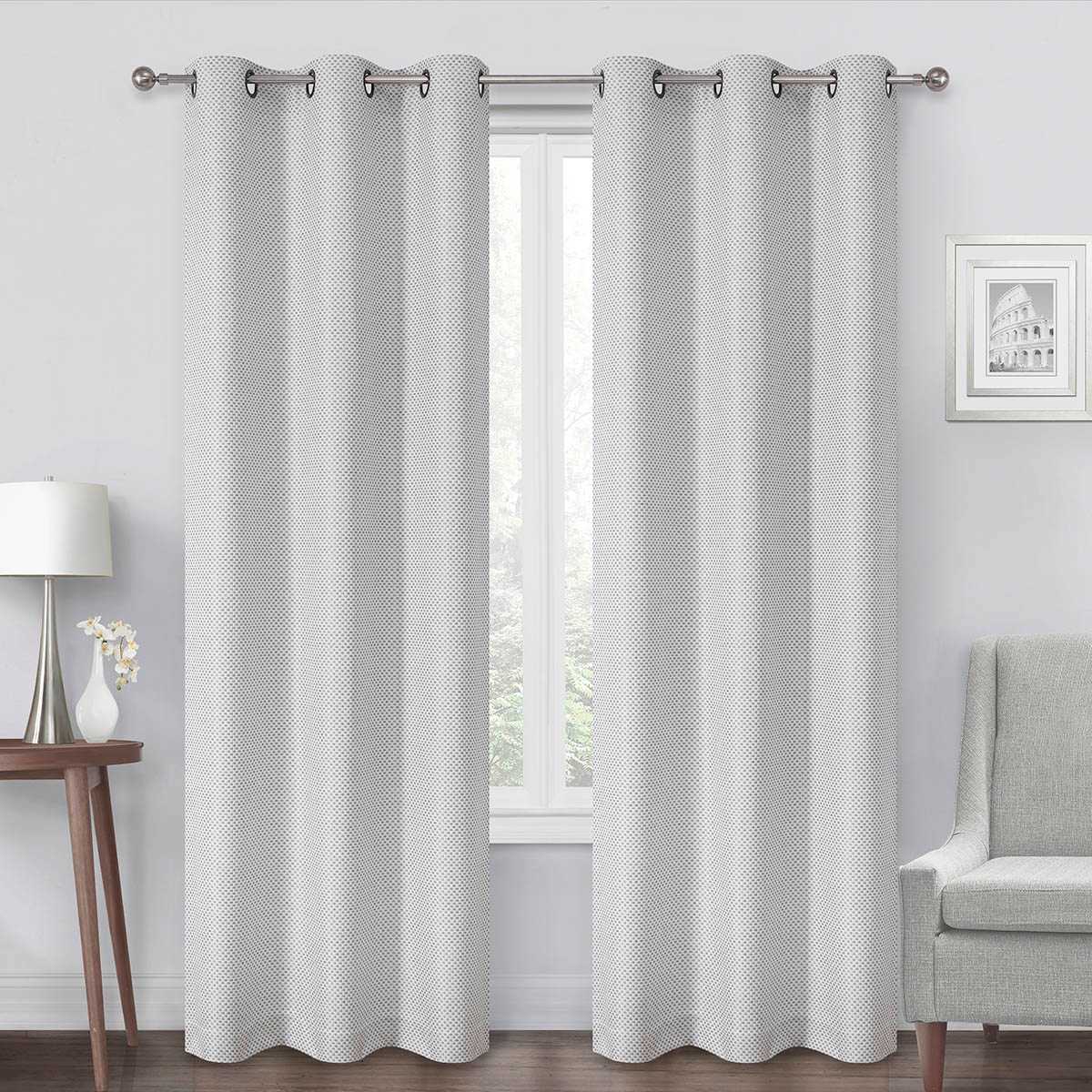 Oakdale Grey Light Filtering Grommet Single Curtain Panel, 84"