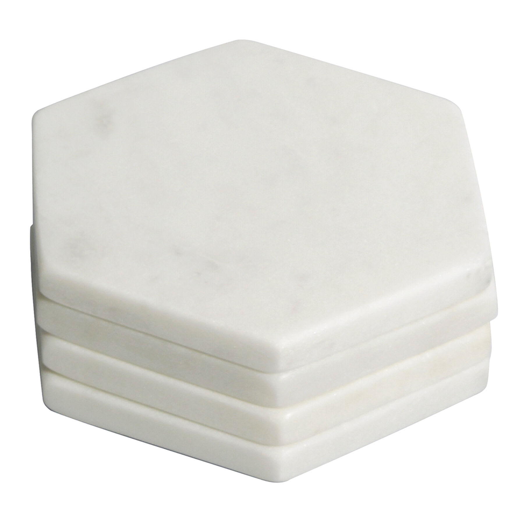 Set of 4 White Marbled Hexagon Coaster
