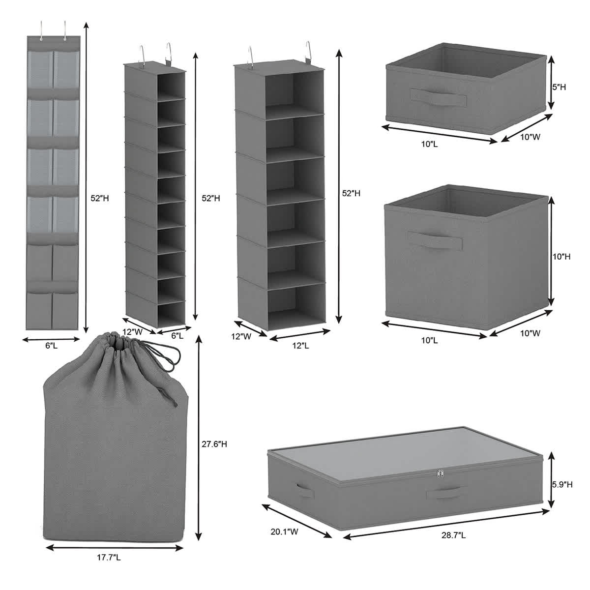 6-Piece Closet Organization Set, Grey