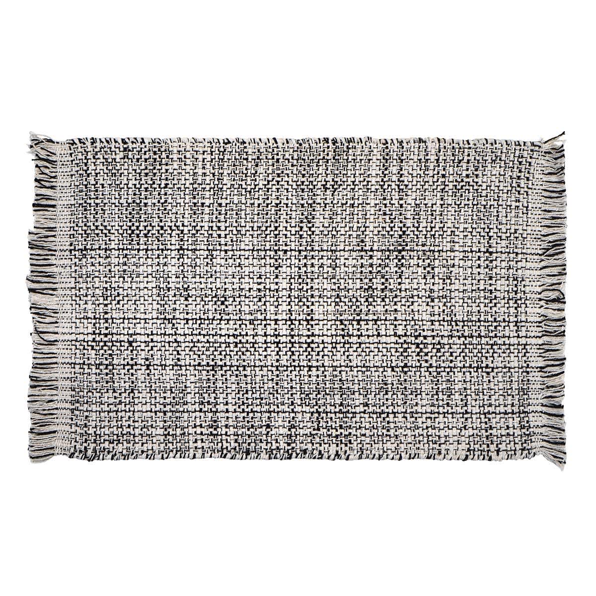 Set of 4 White & Black Mix Yarn Dyed Placemats With Fringe, 13x19