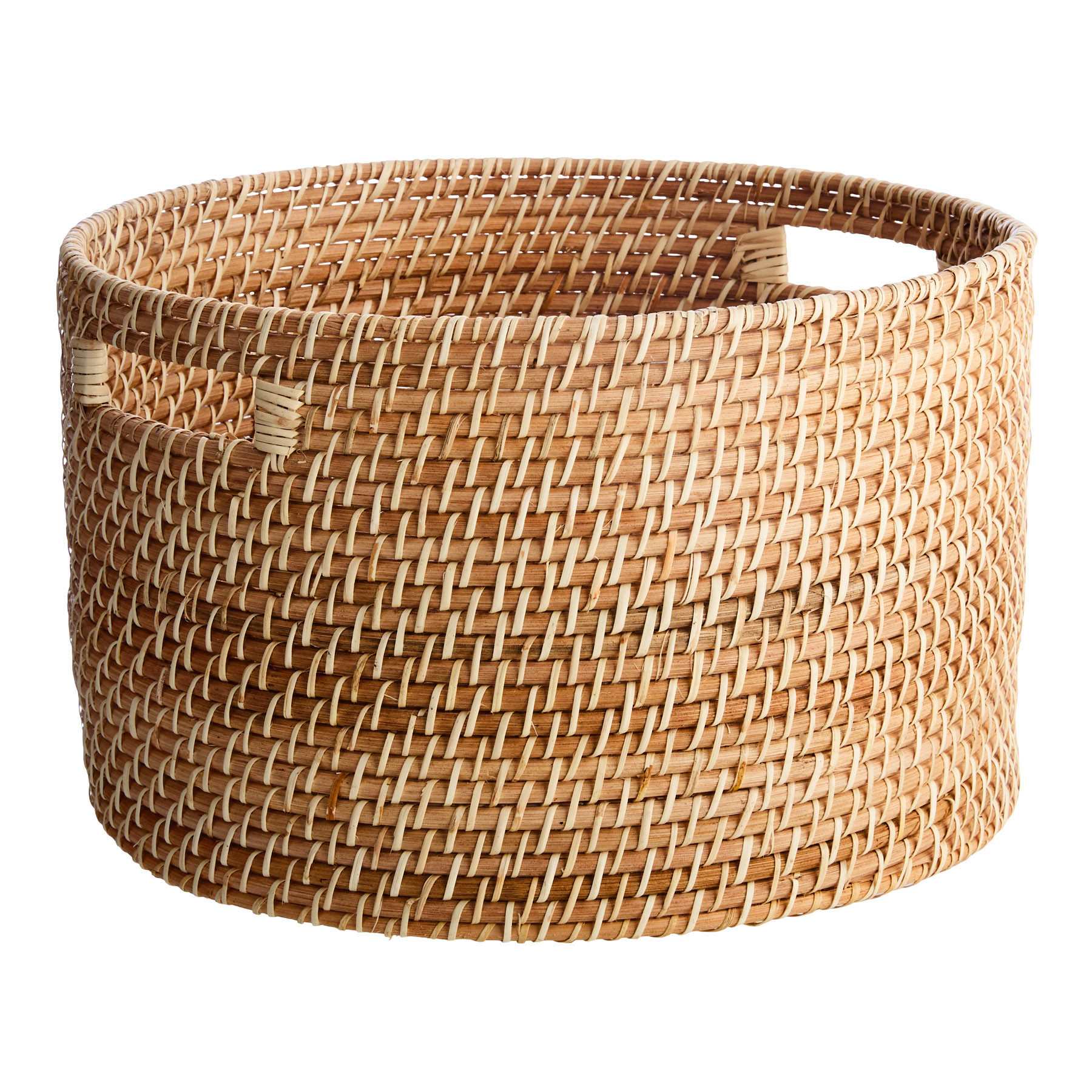 Real Simple Round Rattan Storage Basket, Large
