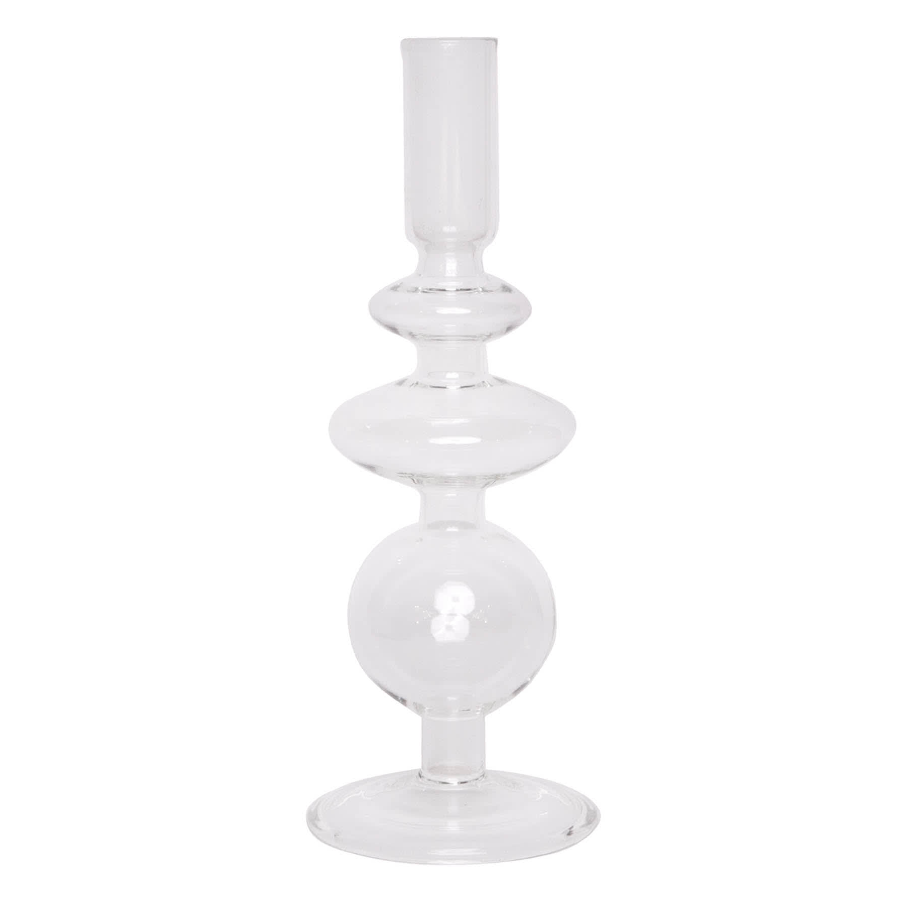 Clear Bubble Glass Taper Candle Holder, 9"