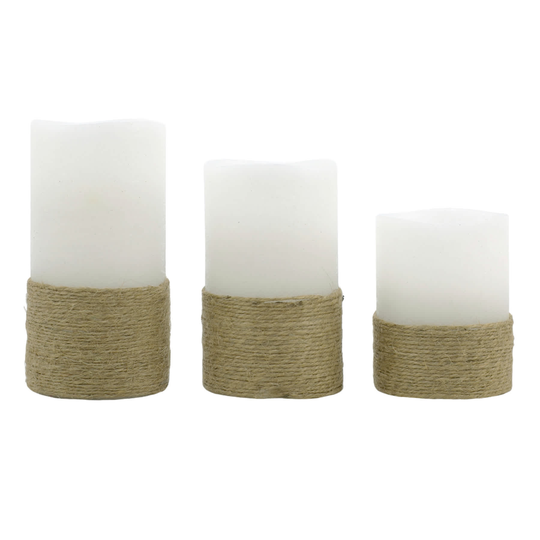 Ty Pennington Set of 3 White LED Candles with Rope Base