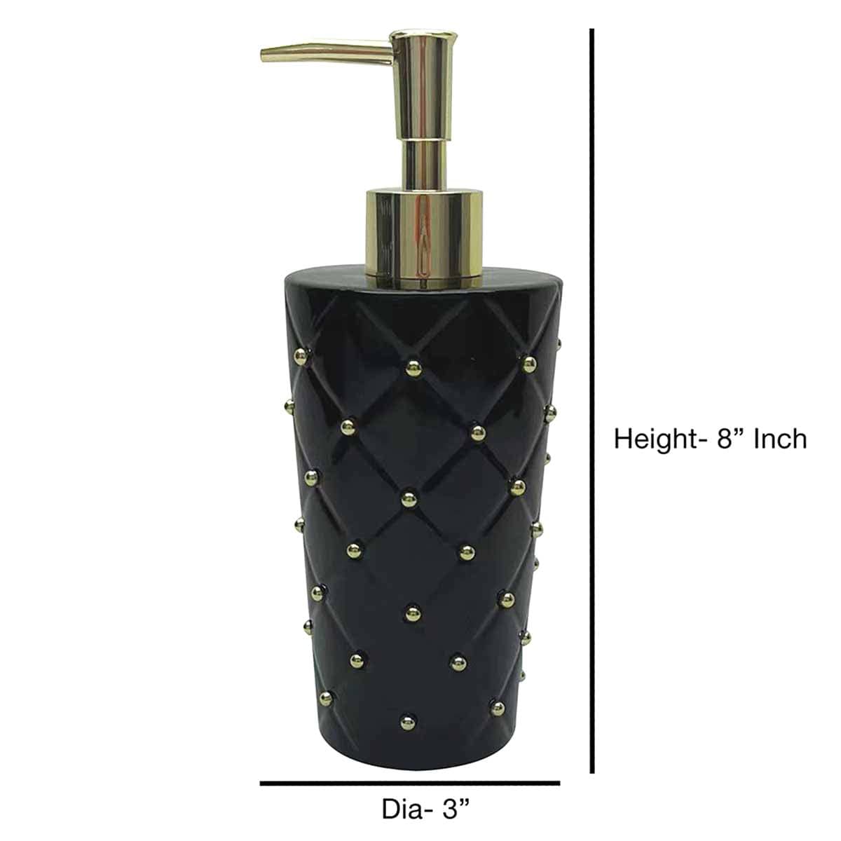 Providence Black & Gold Quilted Ceramic Stud Soap Dispenser, 8"