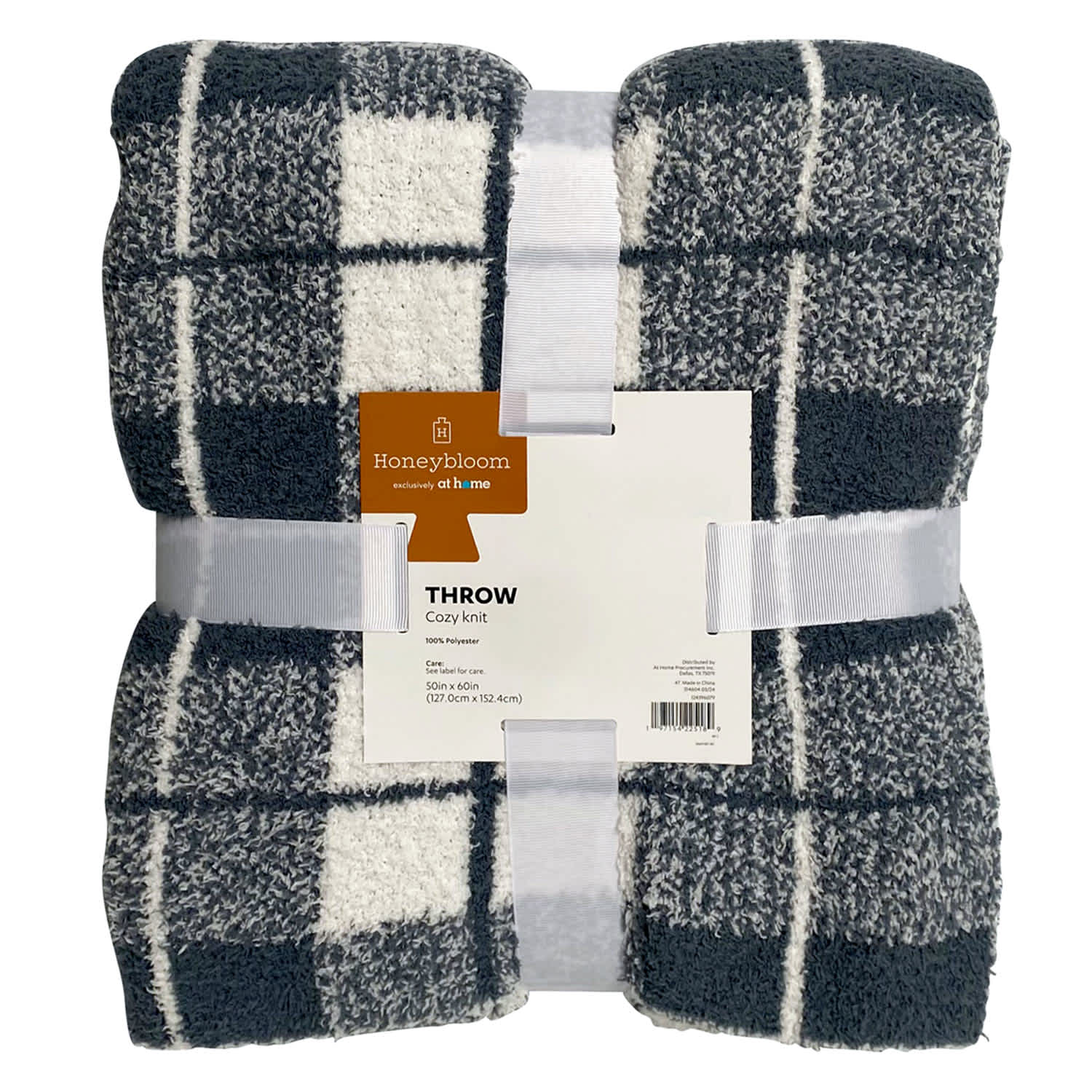 Honeybloom Blue Plaid Cozy Knit Throw Blanket, 50x60
