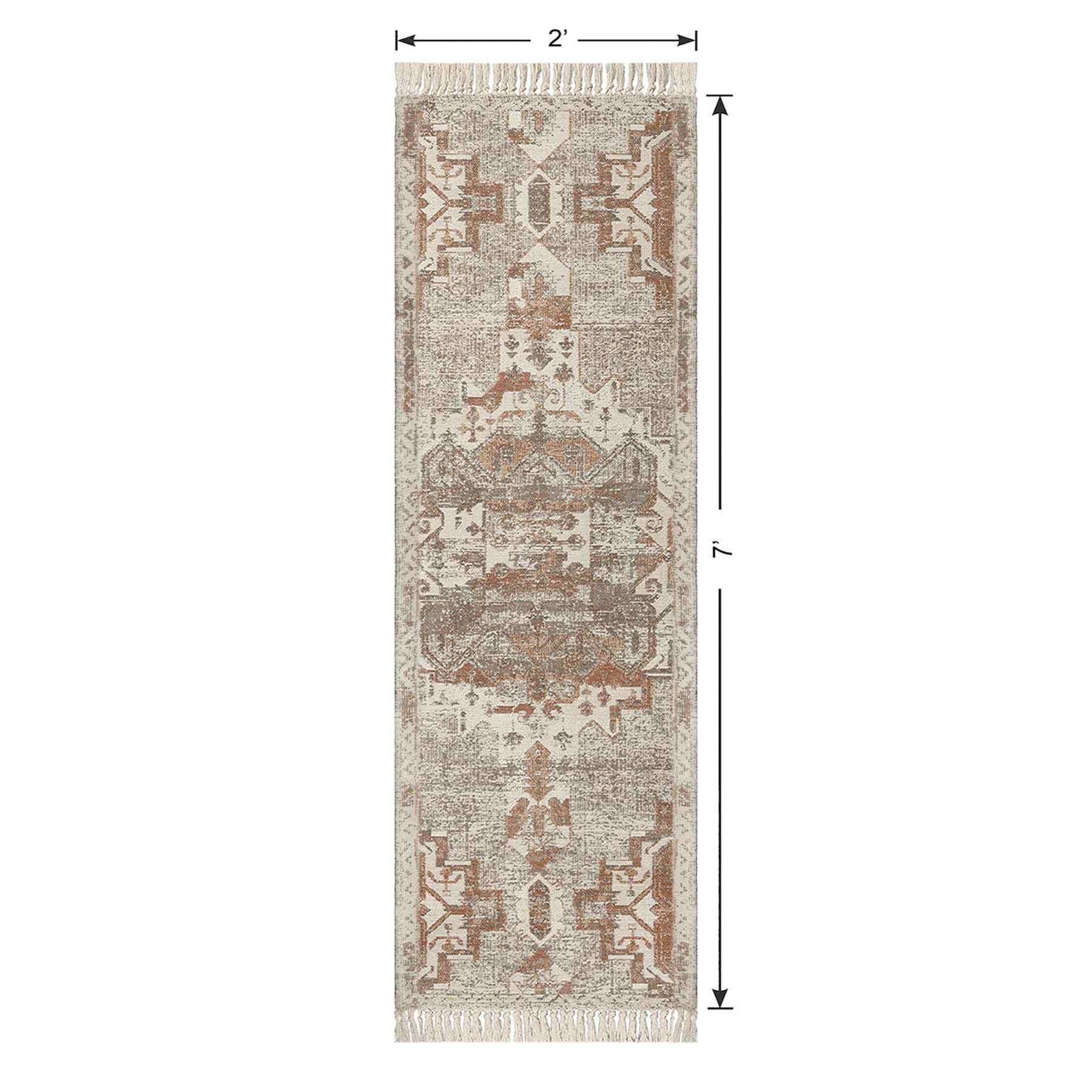 (B718) Honeybloom Joelle Neutral Woven Fringe Runner, 2x7