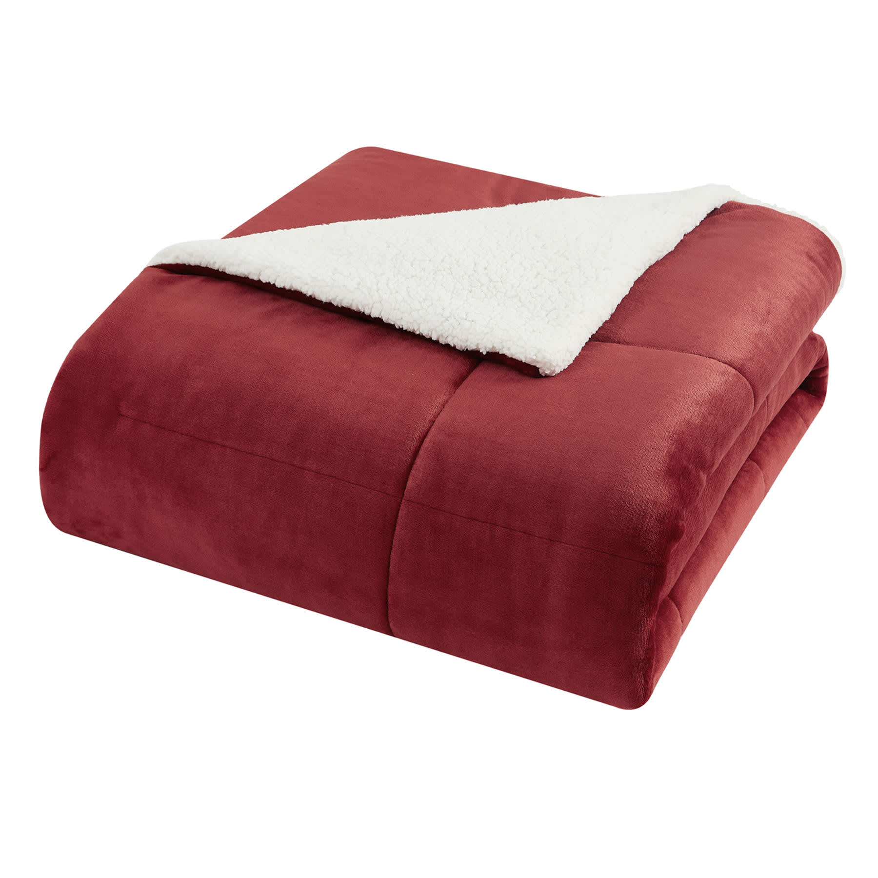Solid Red Sherpa Comforter, Full/Queen