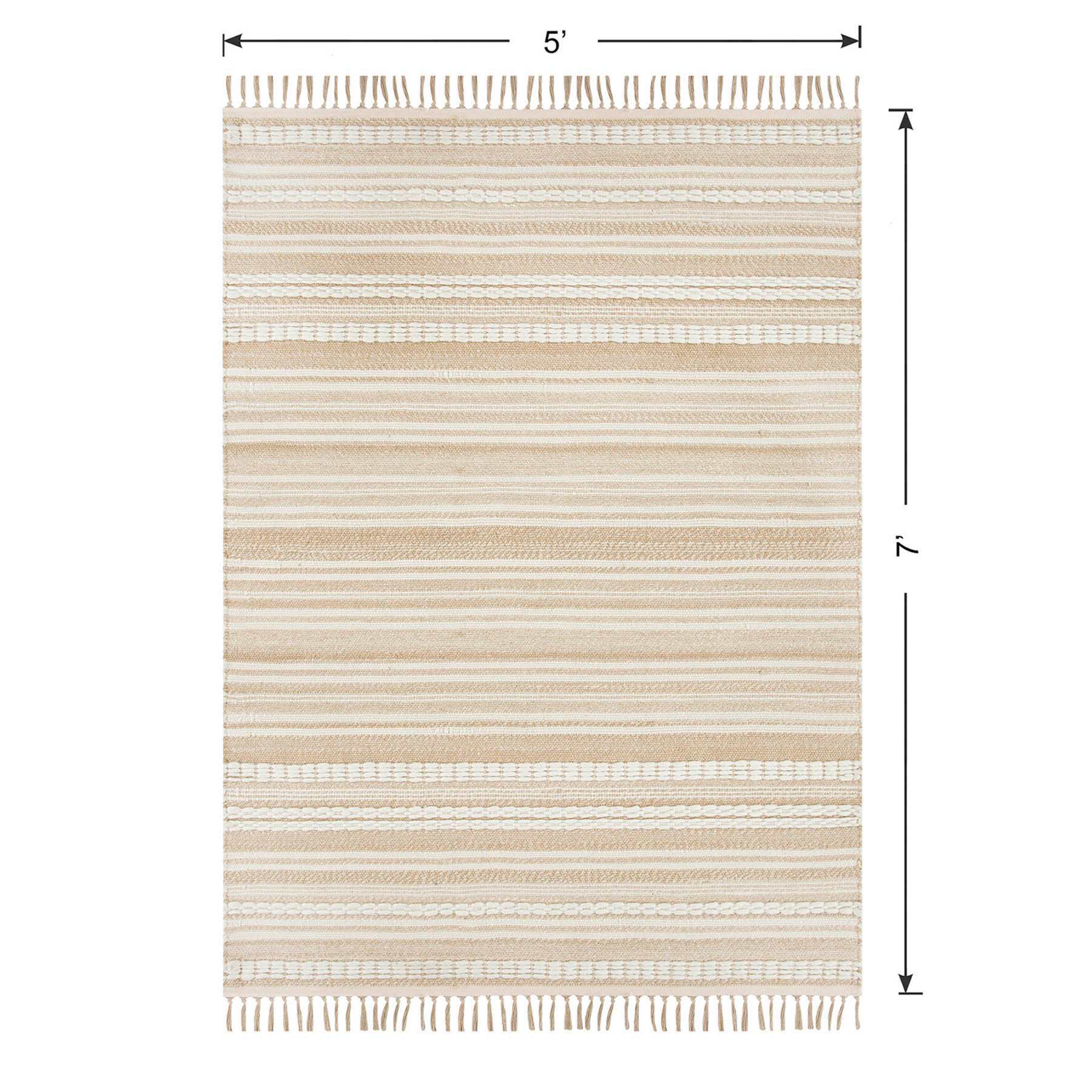 (B819) Panyer Ivory Striped Flatweave Area Rug, 5x7