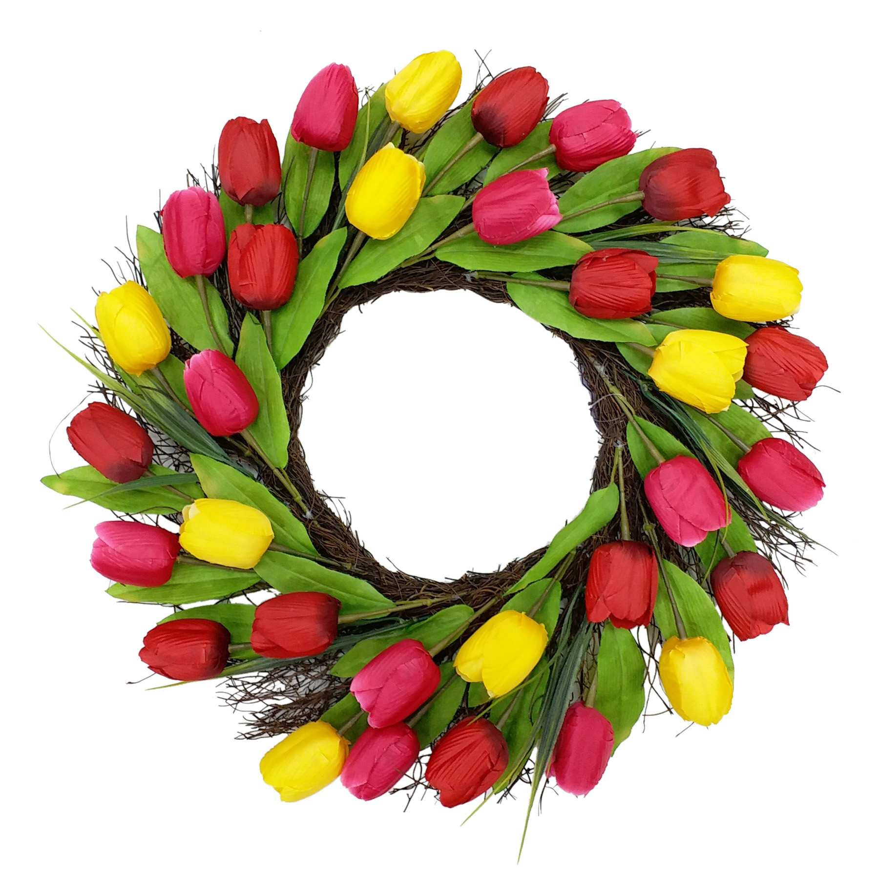 Assorted Pink & Yellow Tulip Wreath, 22"