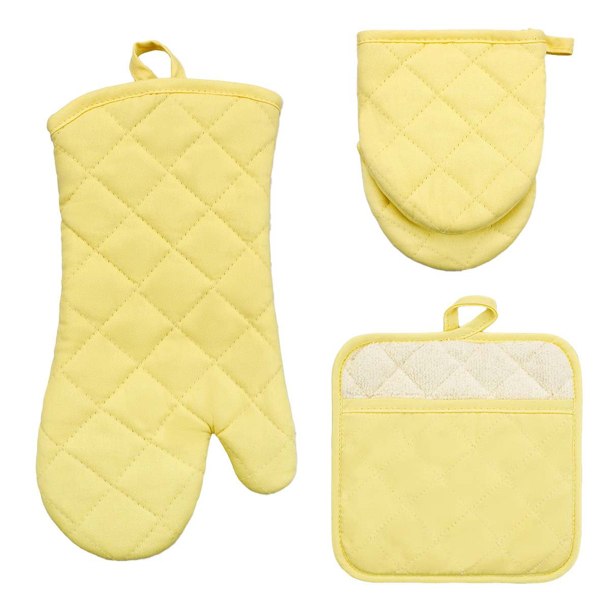Set of 3 Yellow Pot Holder Oven & Mini Mitts