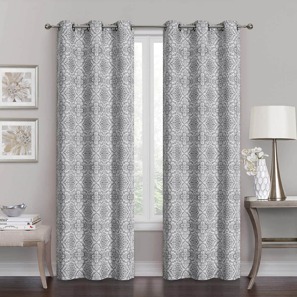 Maci Grey Jacquard Blackout Grommet Curtain Panel, 84"