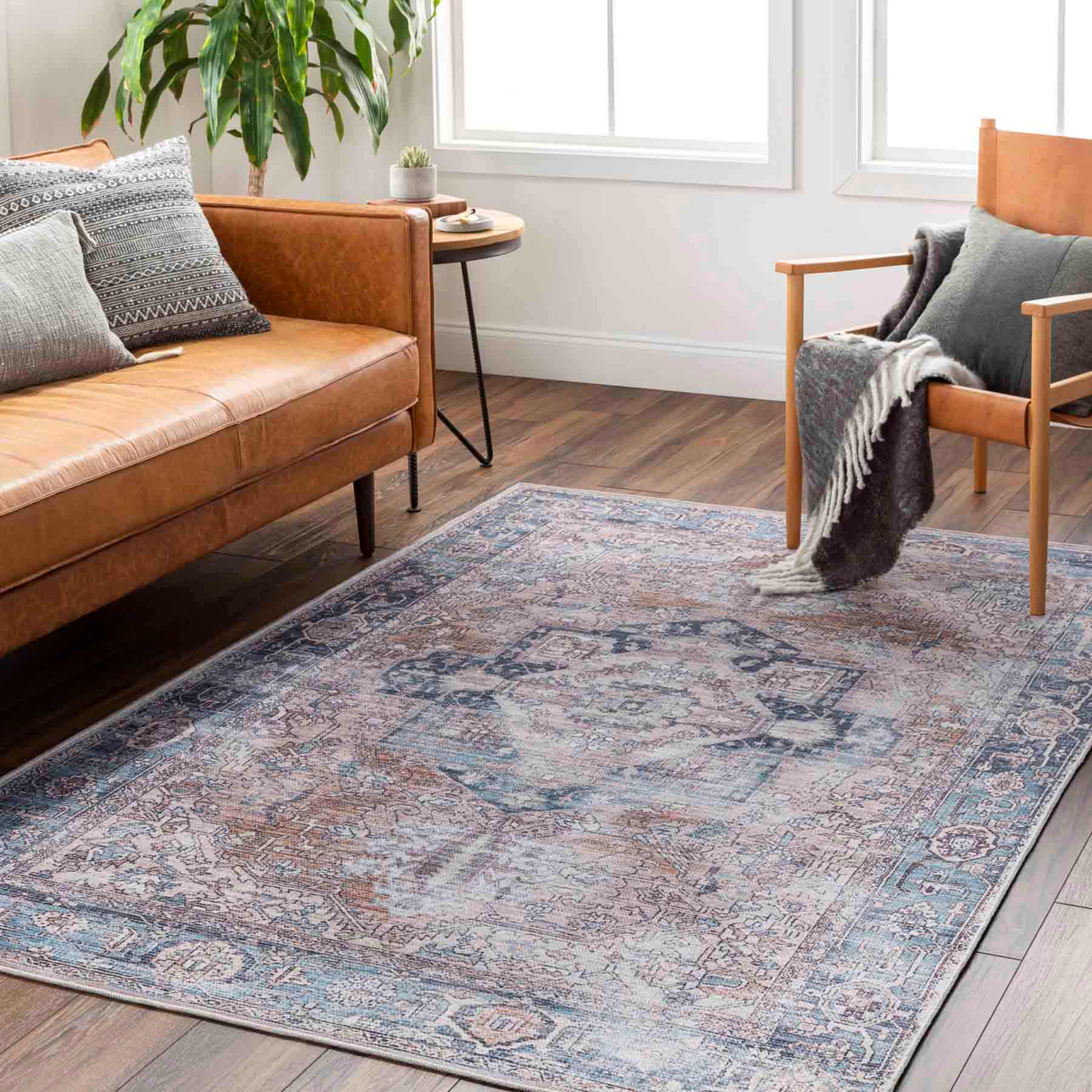 (B882) Colin Blue Medallion Washable Runner, 2x7