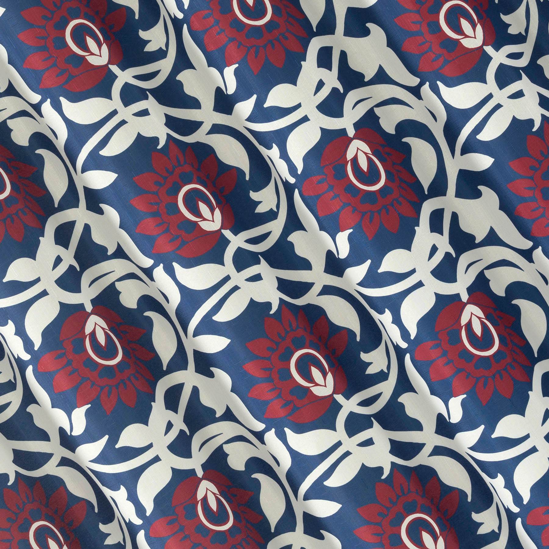 13-Piece Blue & Red Scroll Flower Shower Curtain Set, 72"