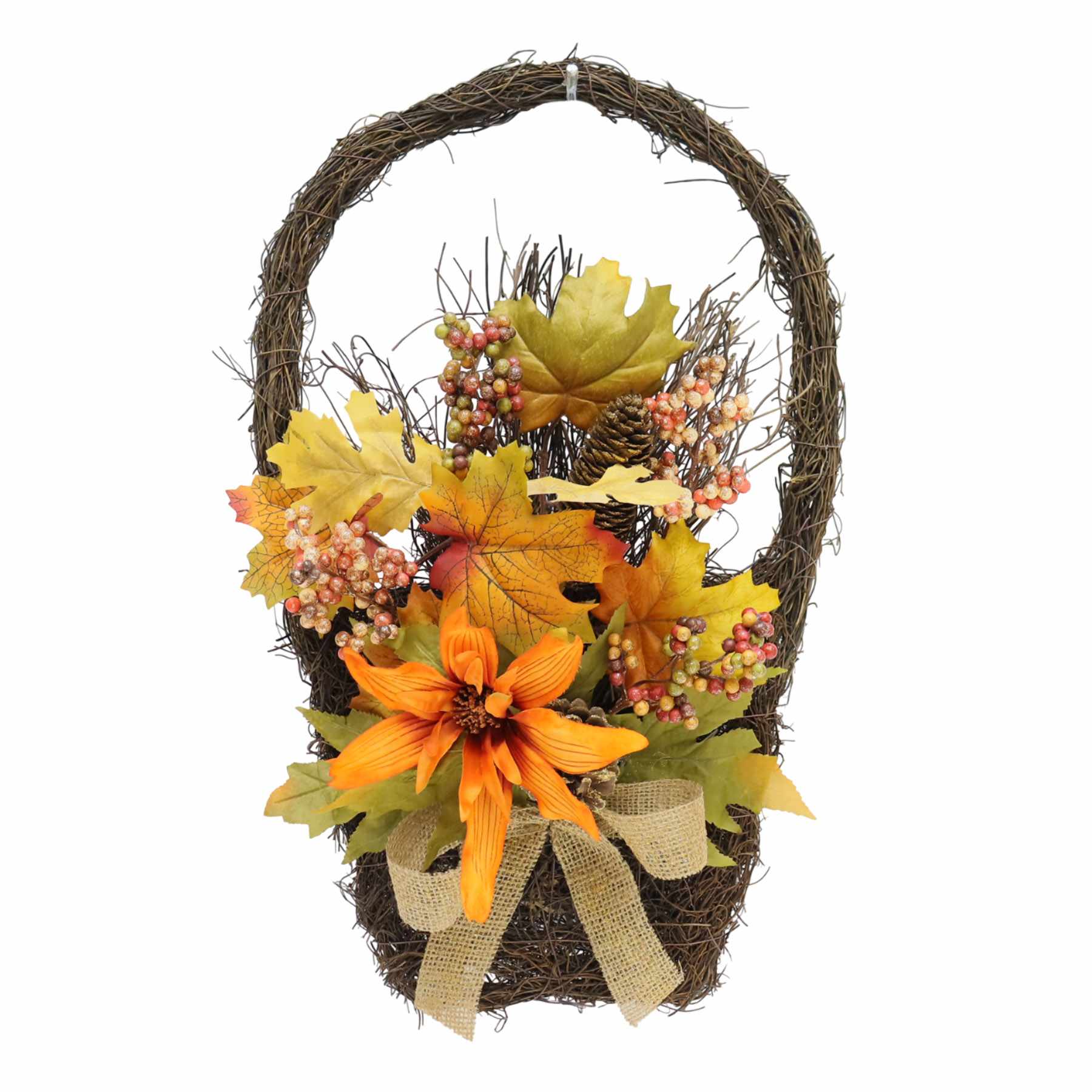Berries & Mixed Blooms Hanging Wall Basket, 20"