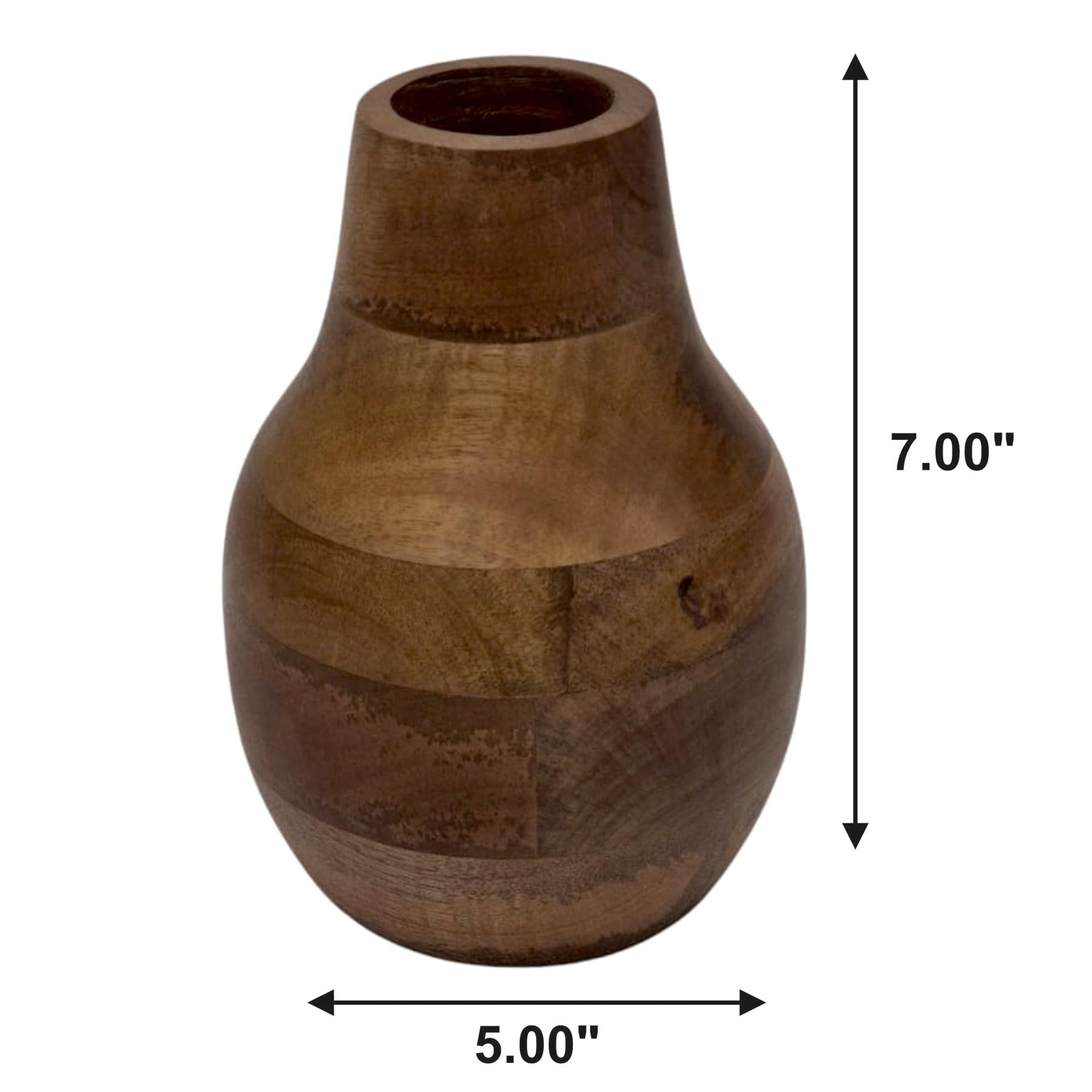 Mango Wood Flower Vase, 7"