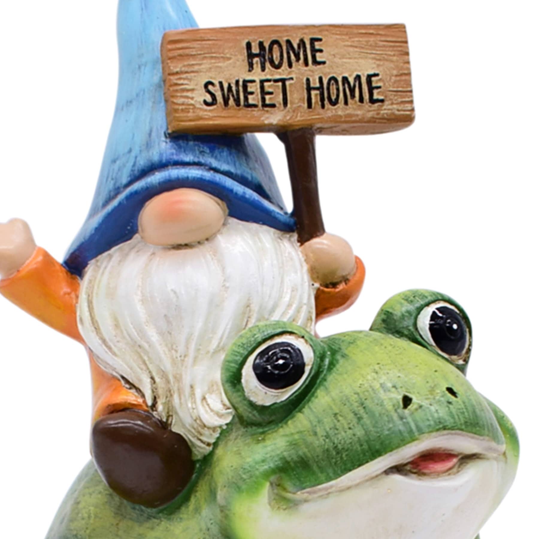 Gnome Riding Frog Outdoor Garden Statue, 7"