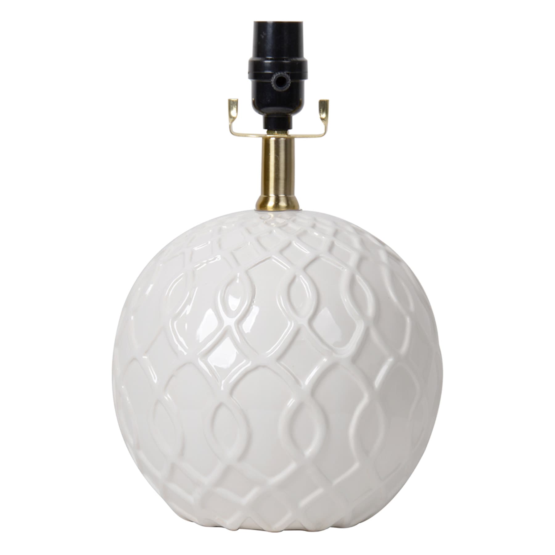 White Ceramic Patterned Round Small Lamp Base, 13"