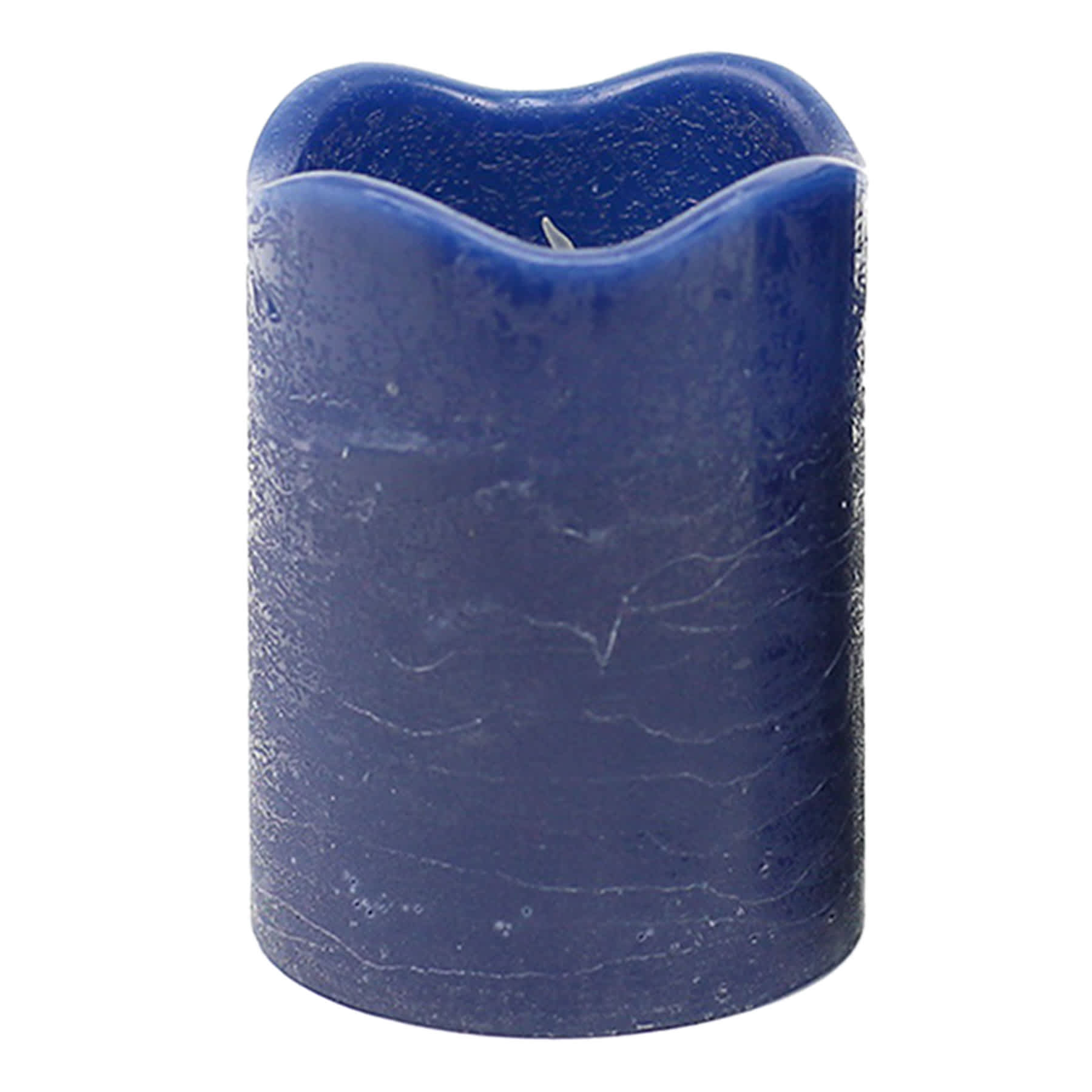 Honeybloom Set of 3 Dark Blue Wavy Top Wax LED Pillar Candles, 4"