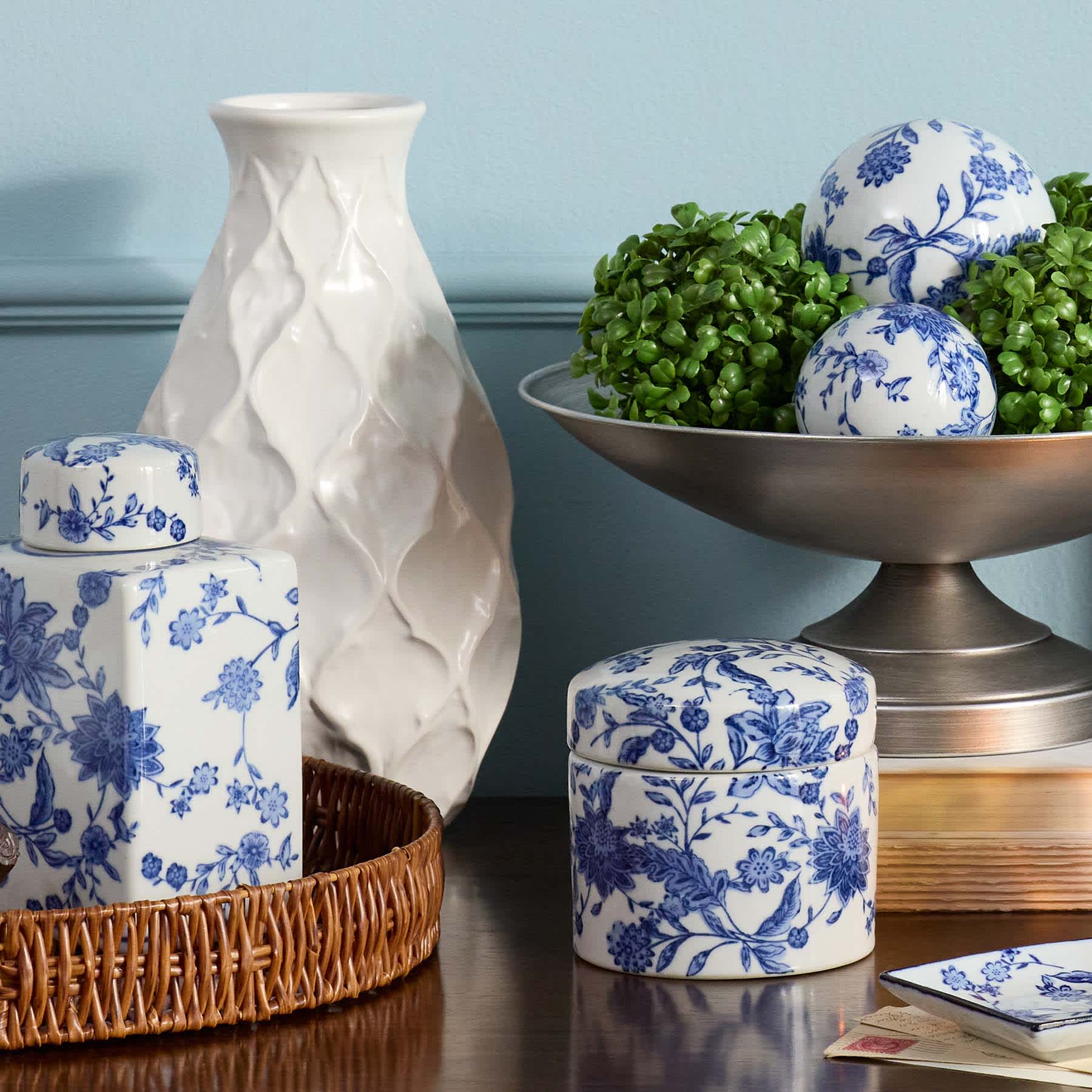 Providence Blue & White Floral Porcelain Box, 5"