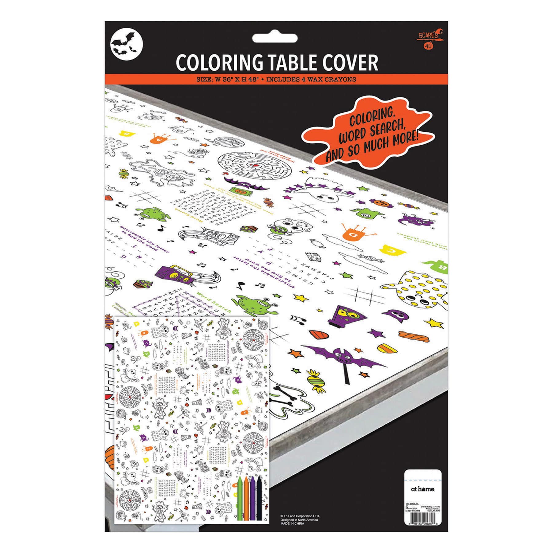 Halloween Coloring Tablecloth with 4 Crayons