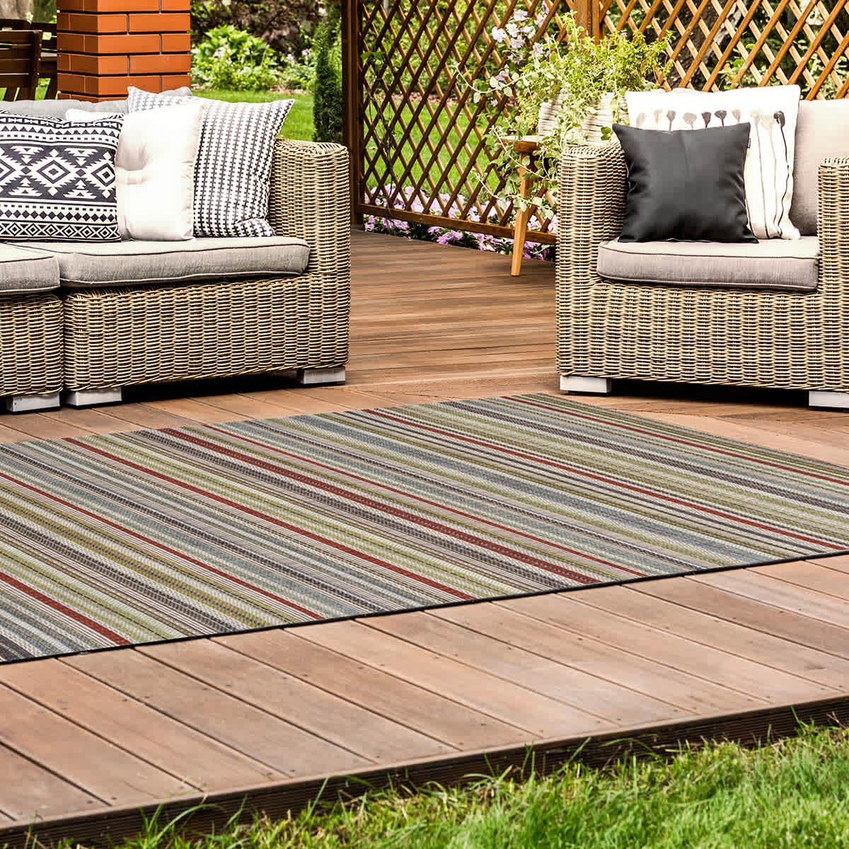 (E531) Magic Multicolor Striped Outdoor Area Rug, 8x10