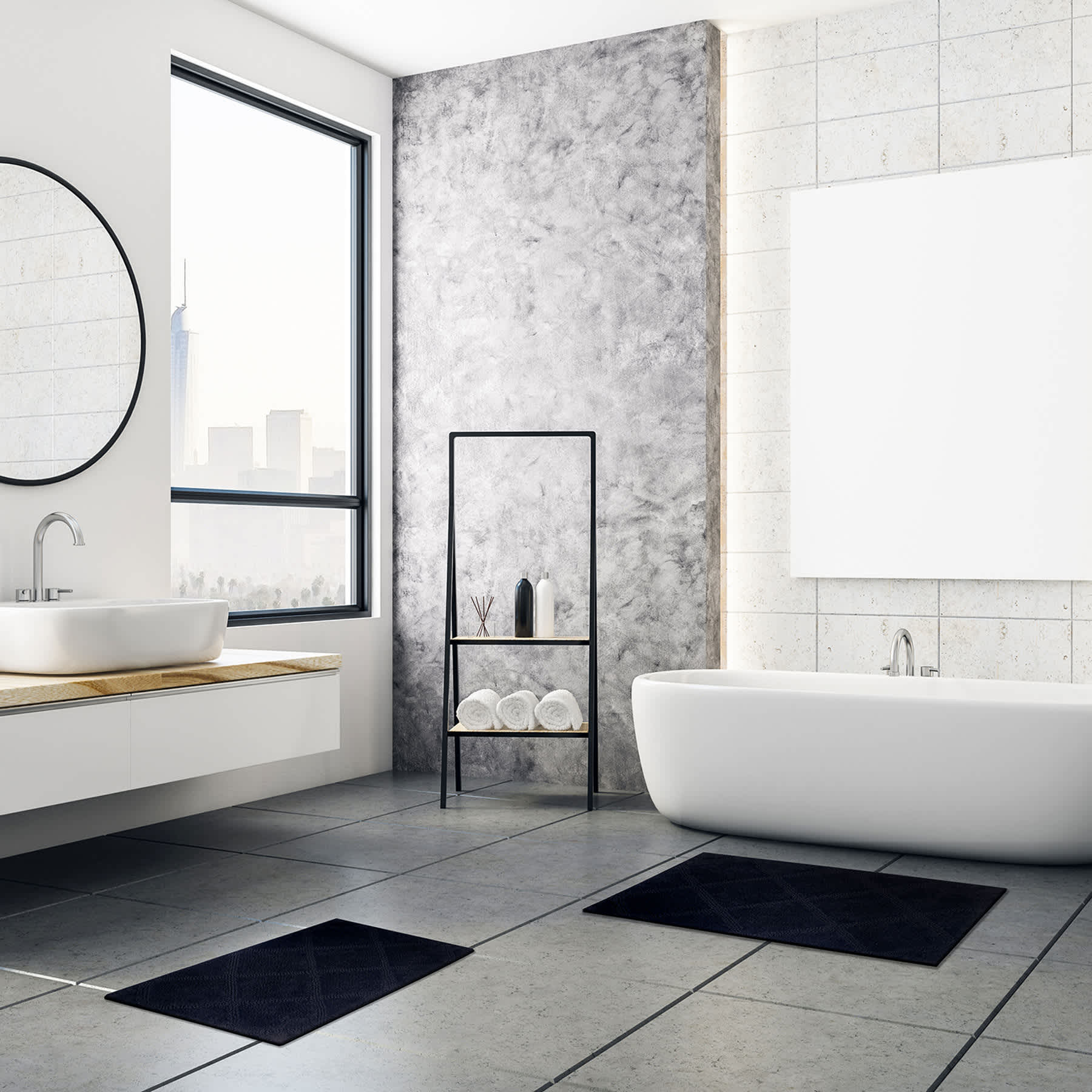 2-Pack Black Diamond Bath Rug Set, 17x24 & 20x32