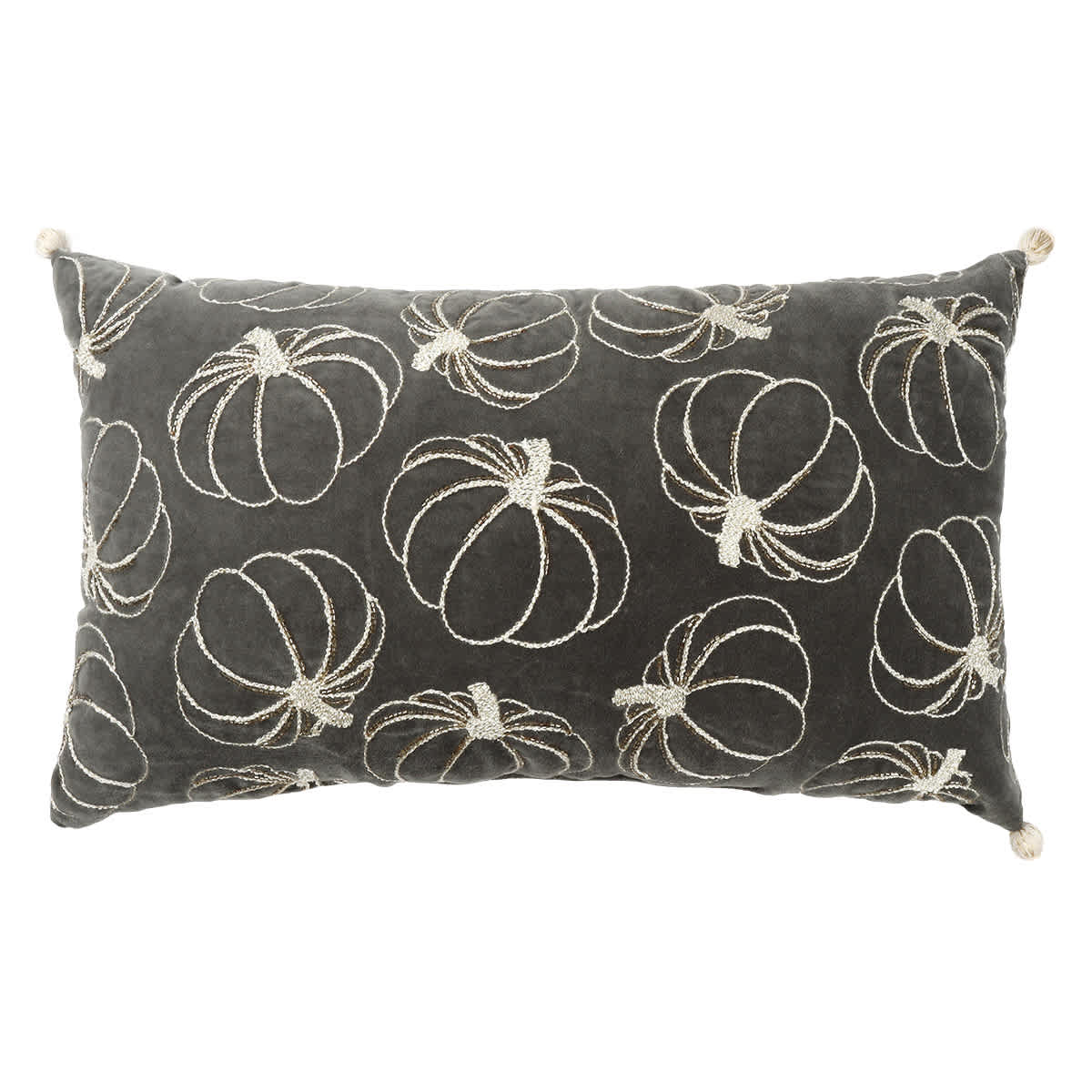 Embroidered Pumpkin Oblong Throw Pillow with Tassels, 14x24