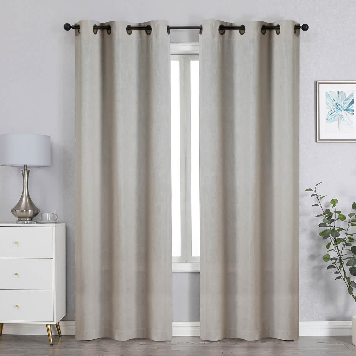 Beige Linen Blend Blackout Grommet Single Curtain Panel, 95"