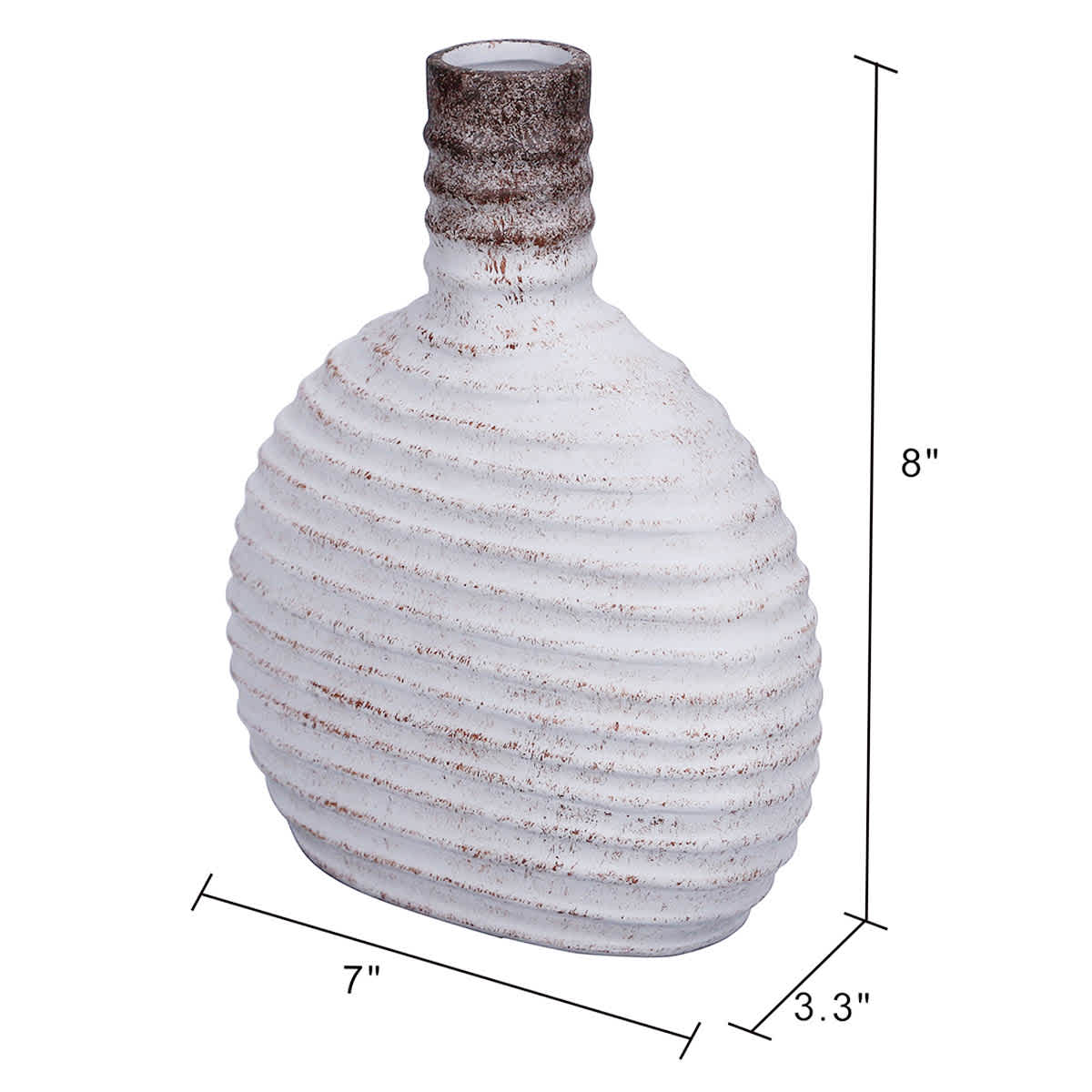 Horizontal Ribbed Grey Ceramic Vase, 8"