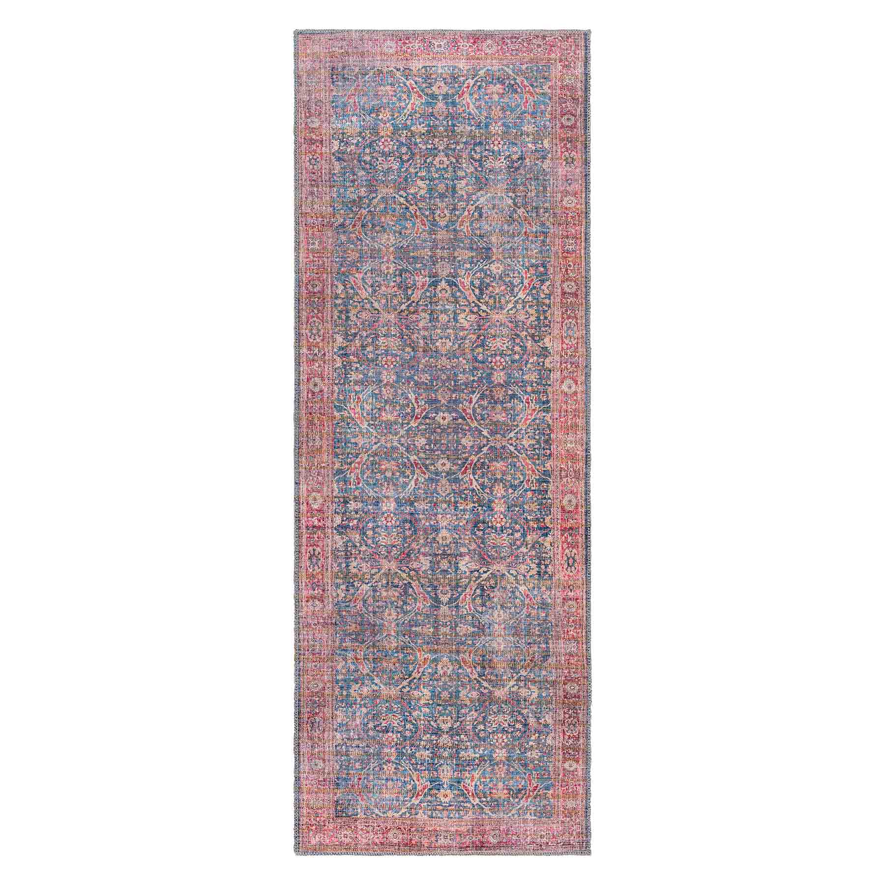 (B860) Honeybloom Colin Red & Blue Floral Medallion Washable Runner, 2x7